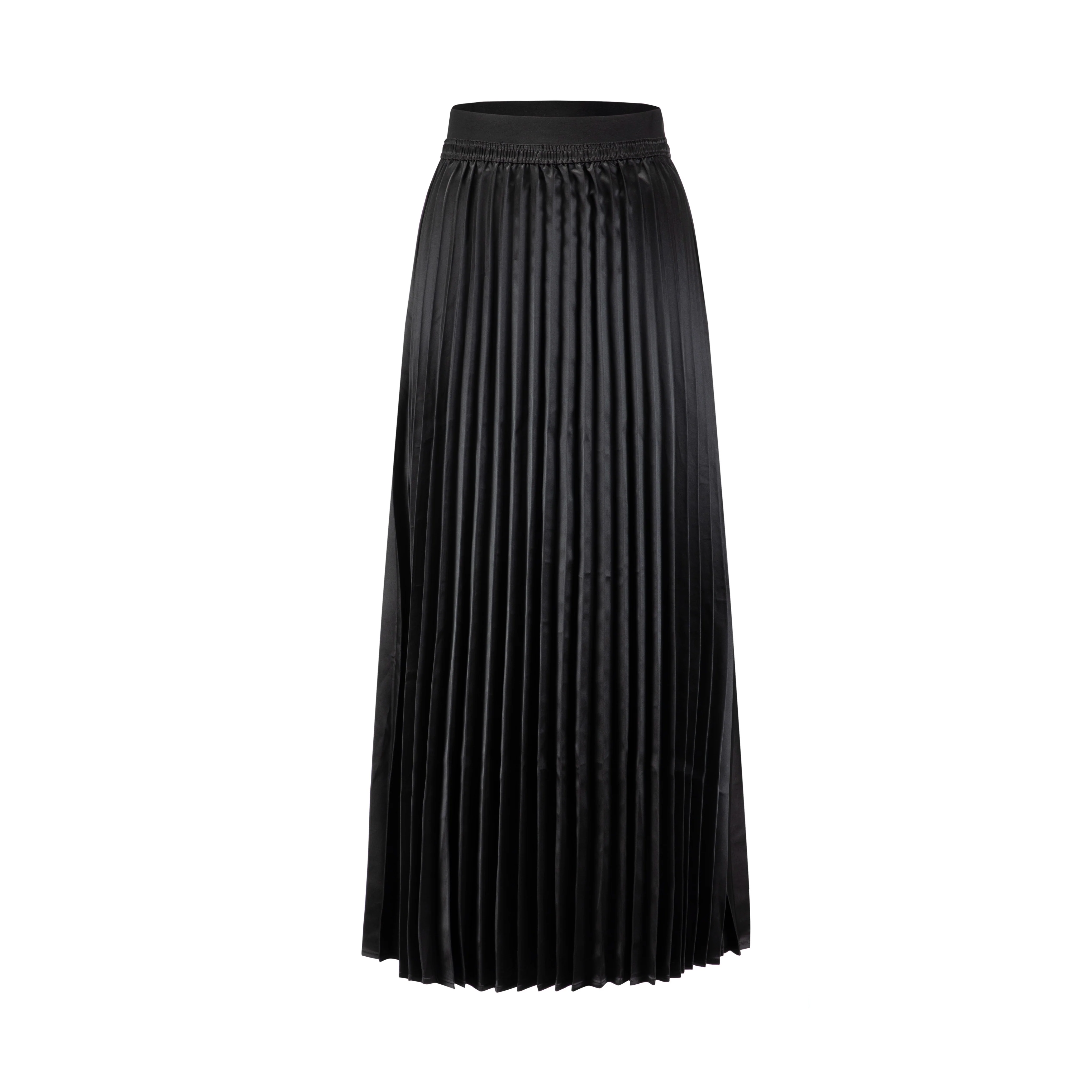 Black Satin Thin Pleated Skirt - Image 2