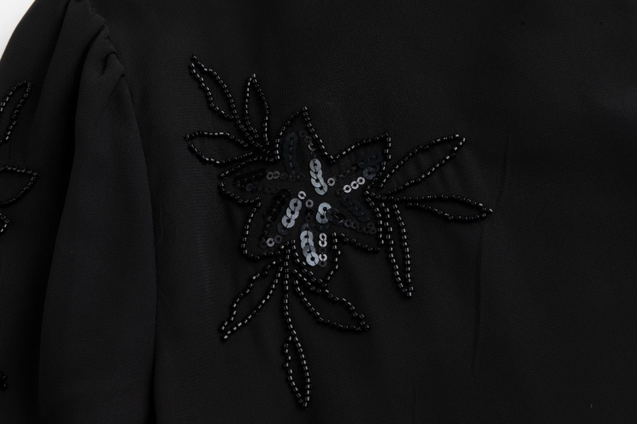 Black Sequin Chiffon Dress - Image 4