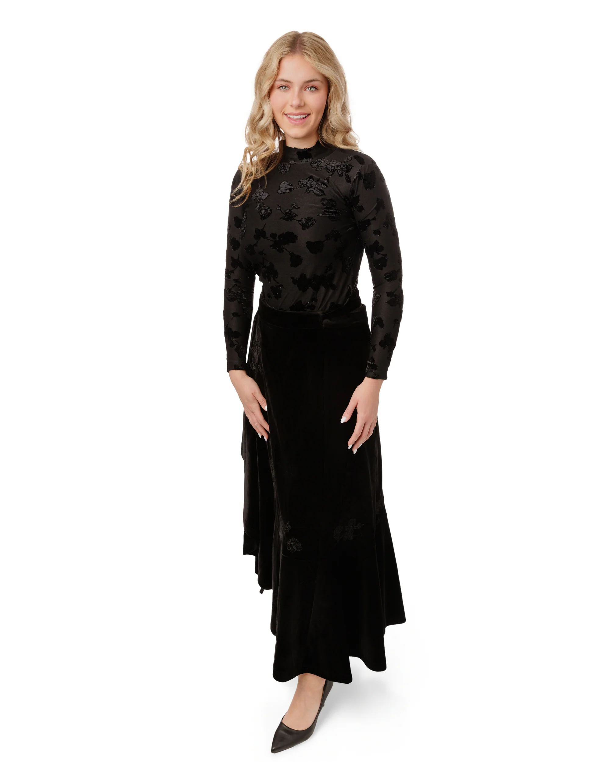 Black Shimmer Cut Velvet Mock Neck Top