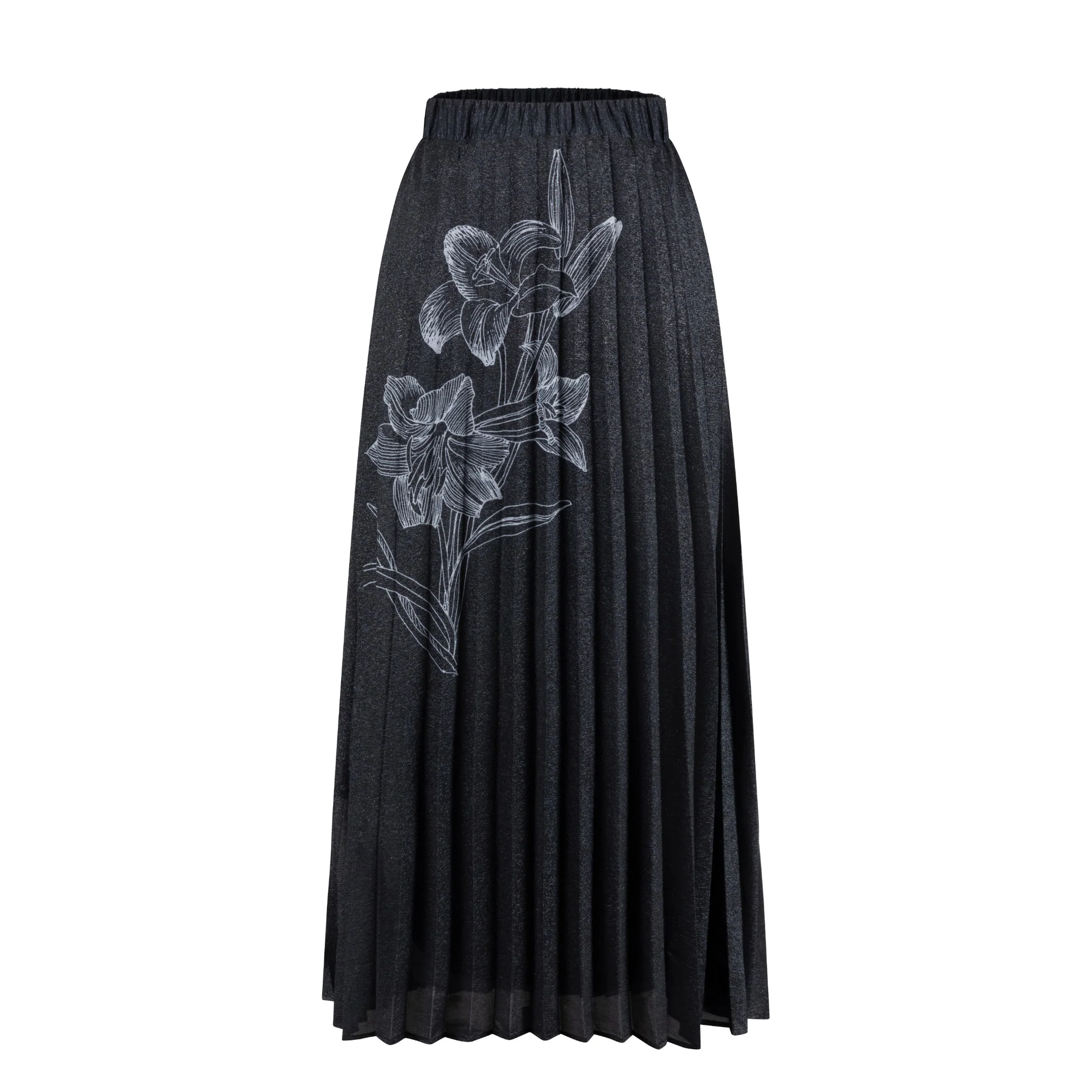 Black Shimmery Flower Pleated Skirt - Image 2