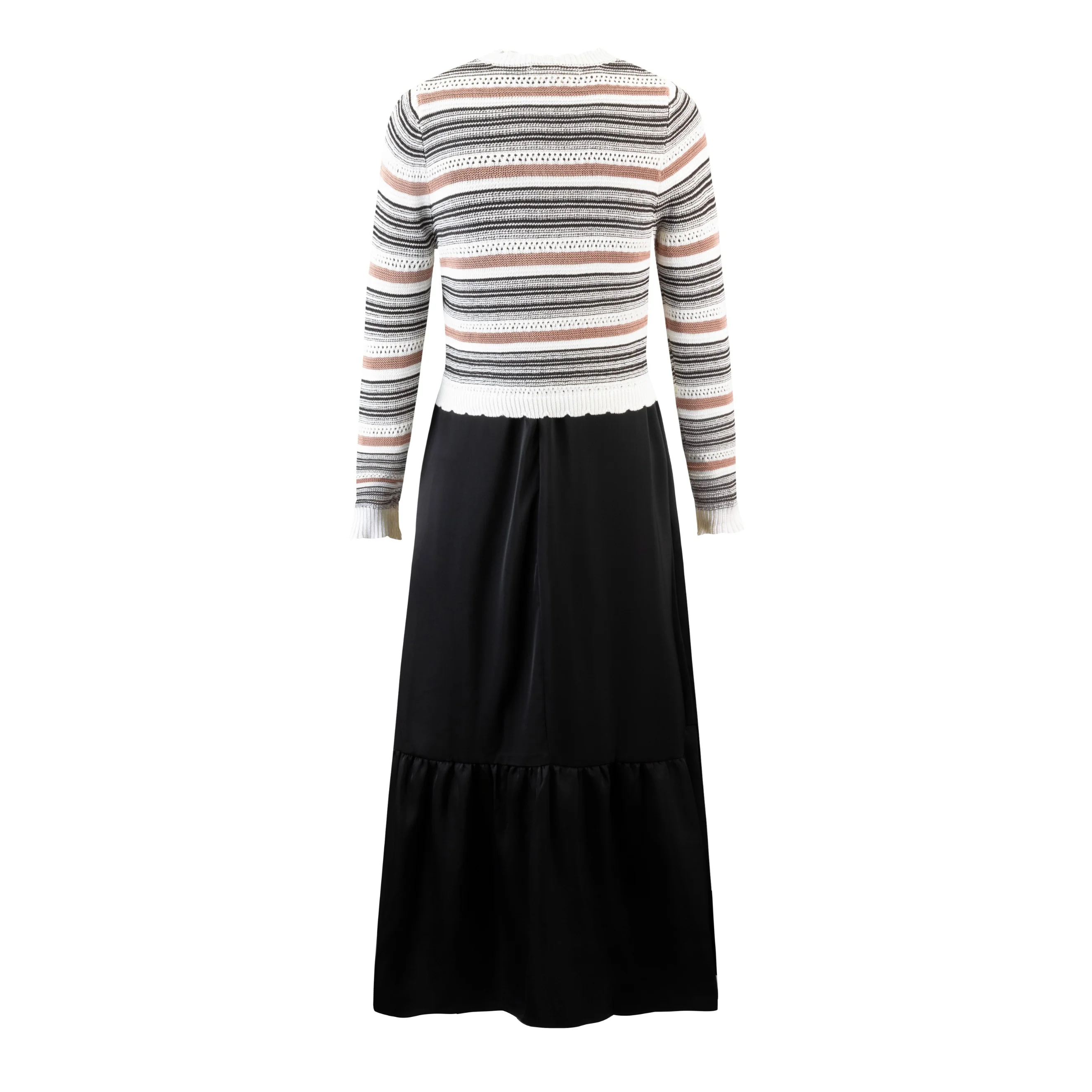Black Slip Dress With Cropped Knit Metallic Striped Overlay - Image 3