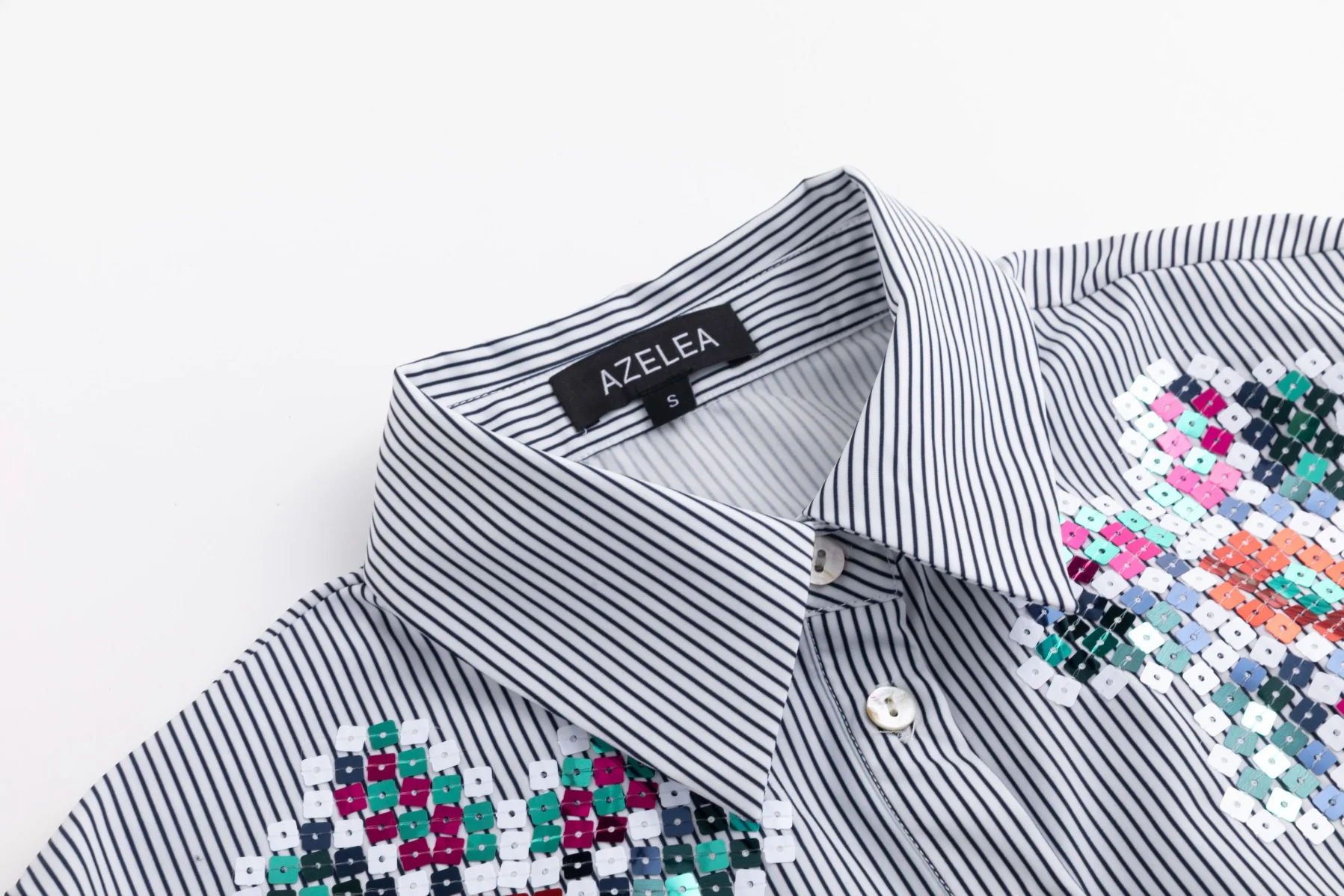 Black Striped Blouse With Colorful Beading - Image 4