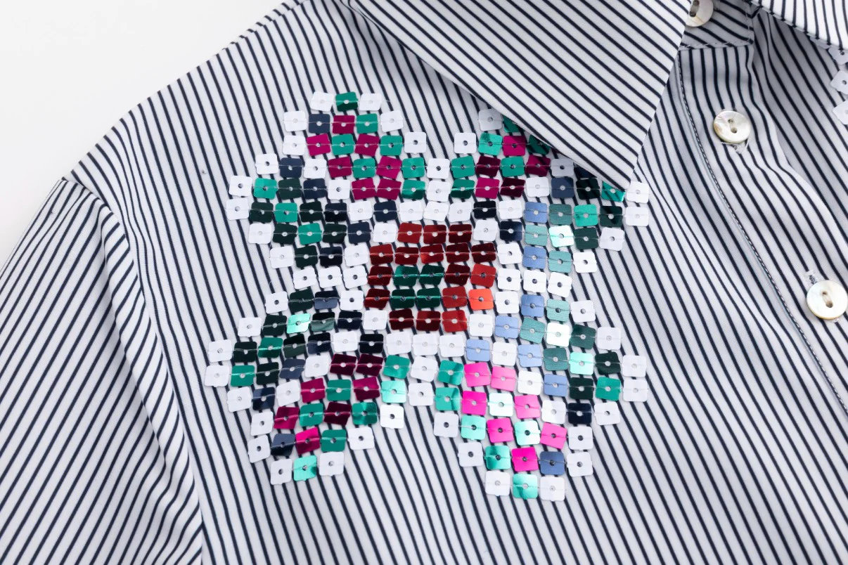 Black Striped Blouse With Colorful Beading - Image 5