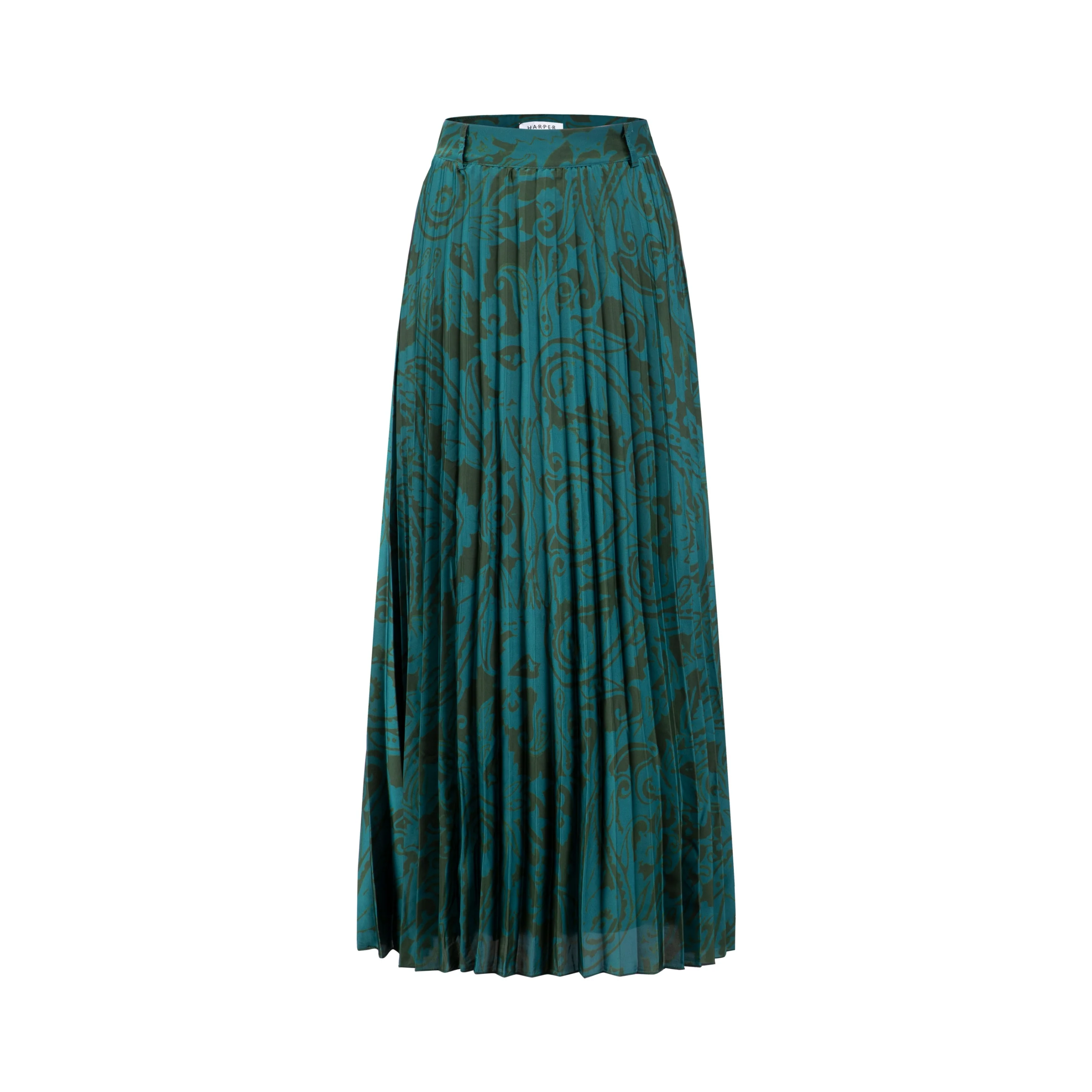 Blue And Green Pleated Printed Skirt - Image 2