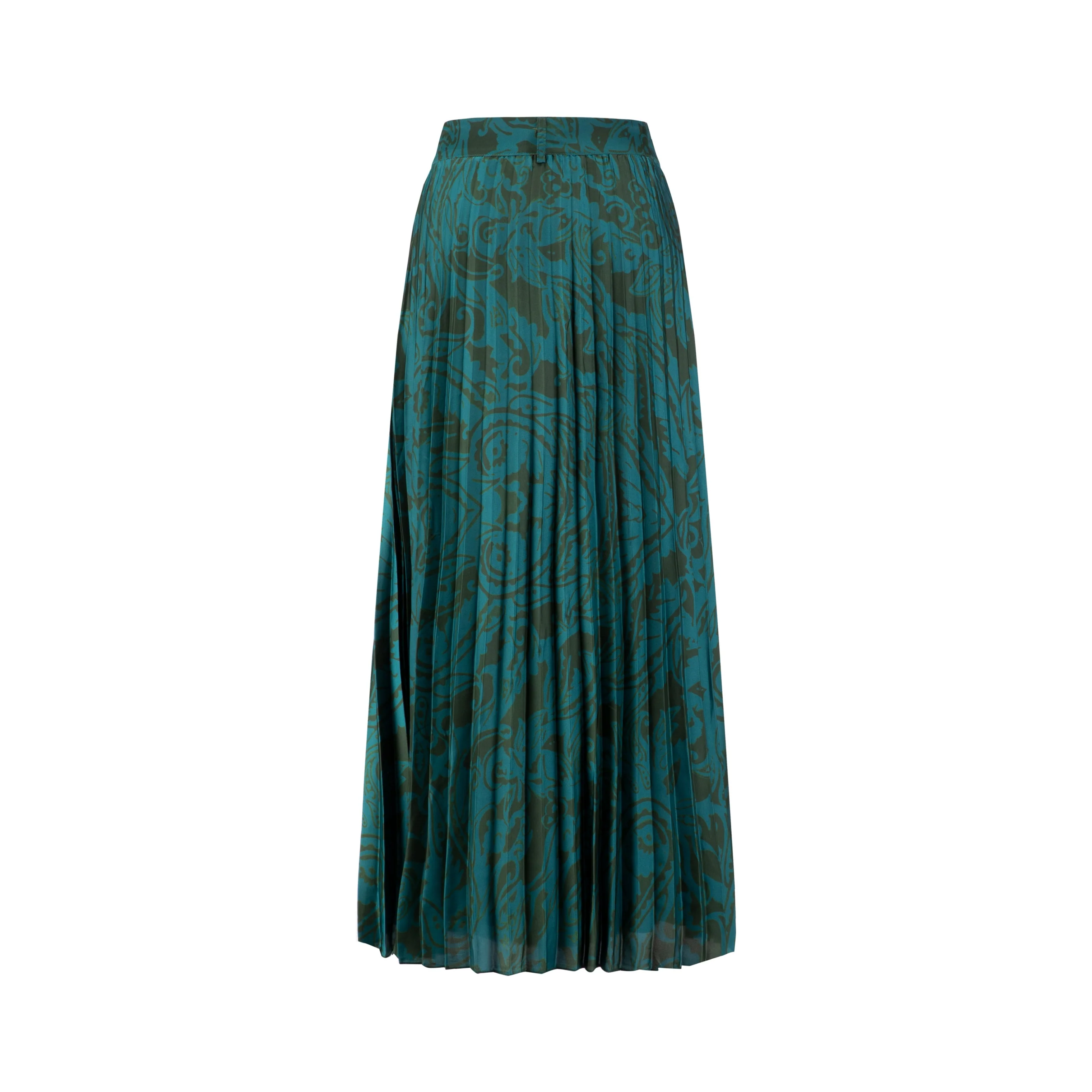 Blue And Green Pleated Printed Skirt - Image 3