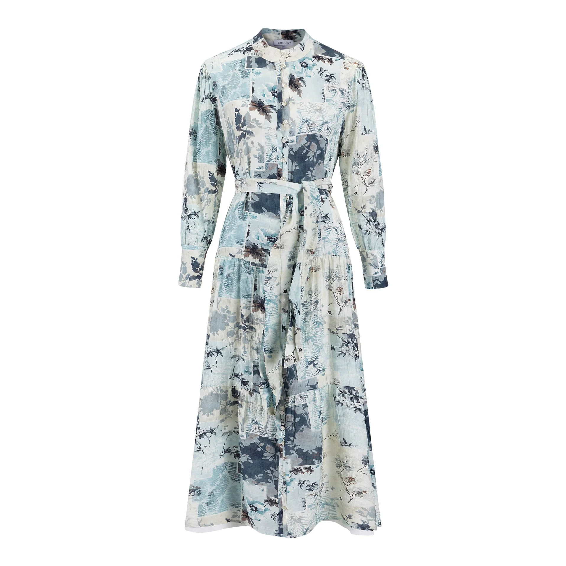 Blue And Navy Printed Multi Patch Dress - Image 2