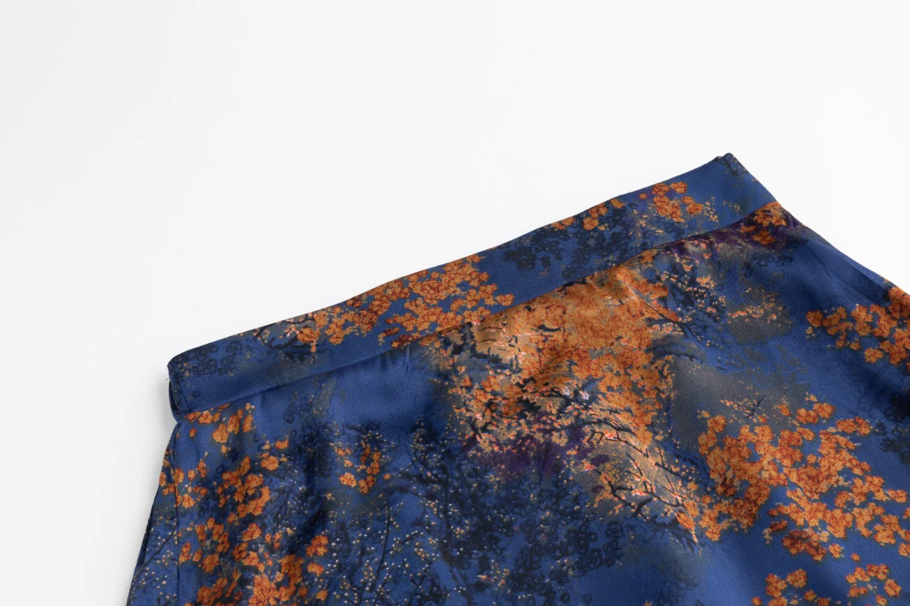 Blue And Orange Printed Satin Skirt - Image 4