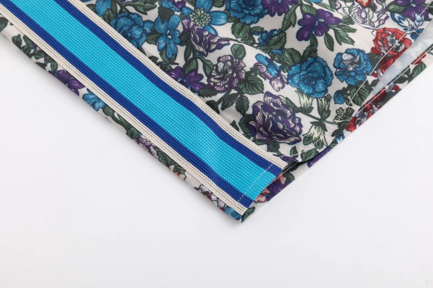 Blue And Red Floral Skirt With Striped Waist - Image 6