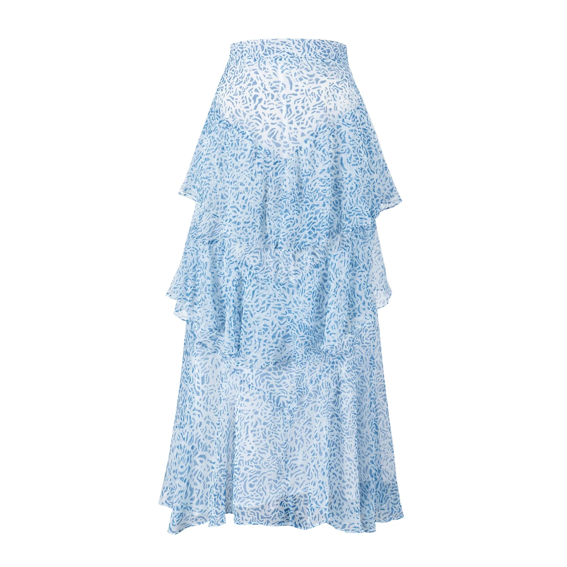 Blue And White Printed Layered Skirt - Image 2