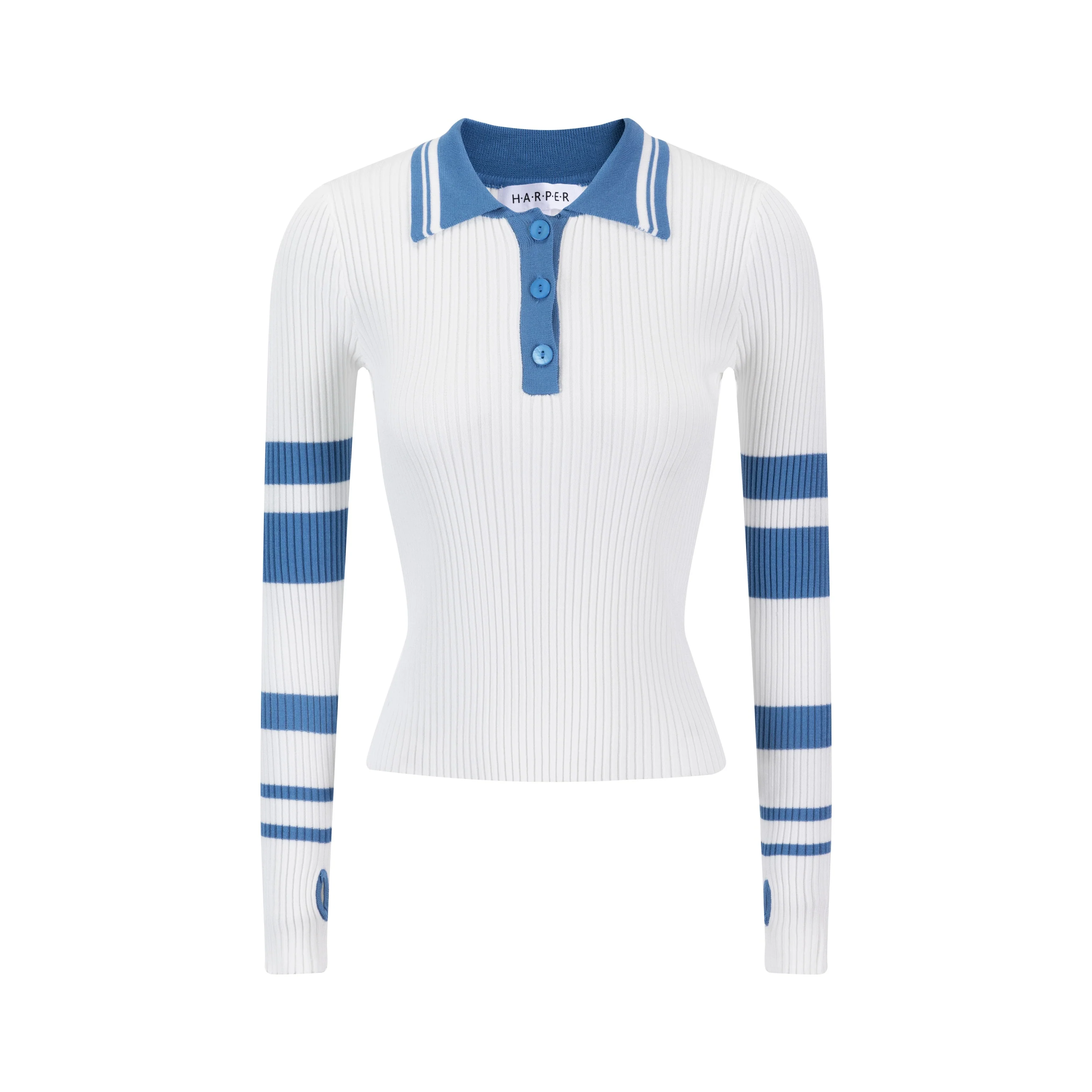 Blue And White Ribbed Knit Top - Image 2
