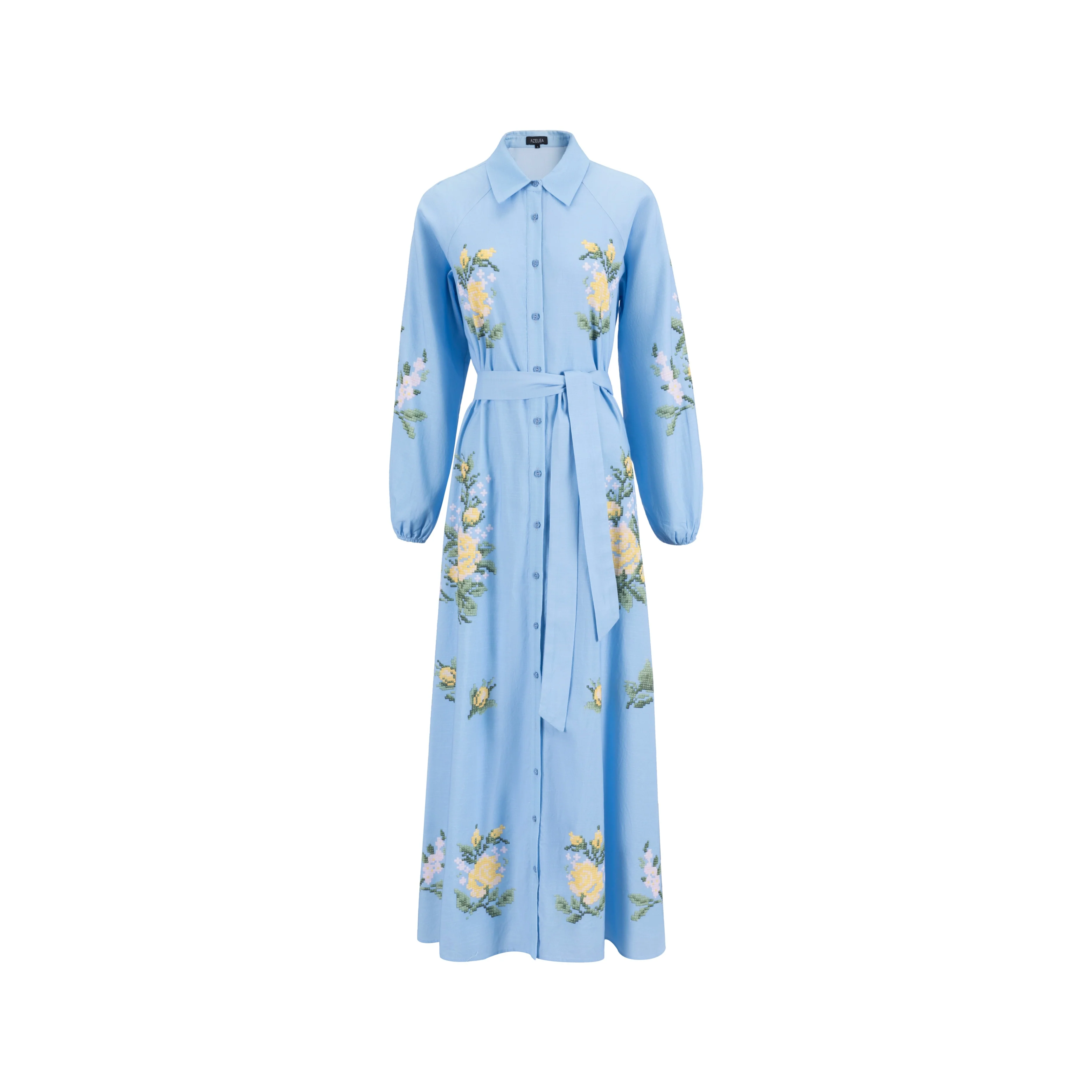Blue And Yellow Printed Linen Dress - Image 2