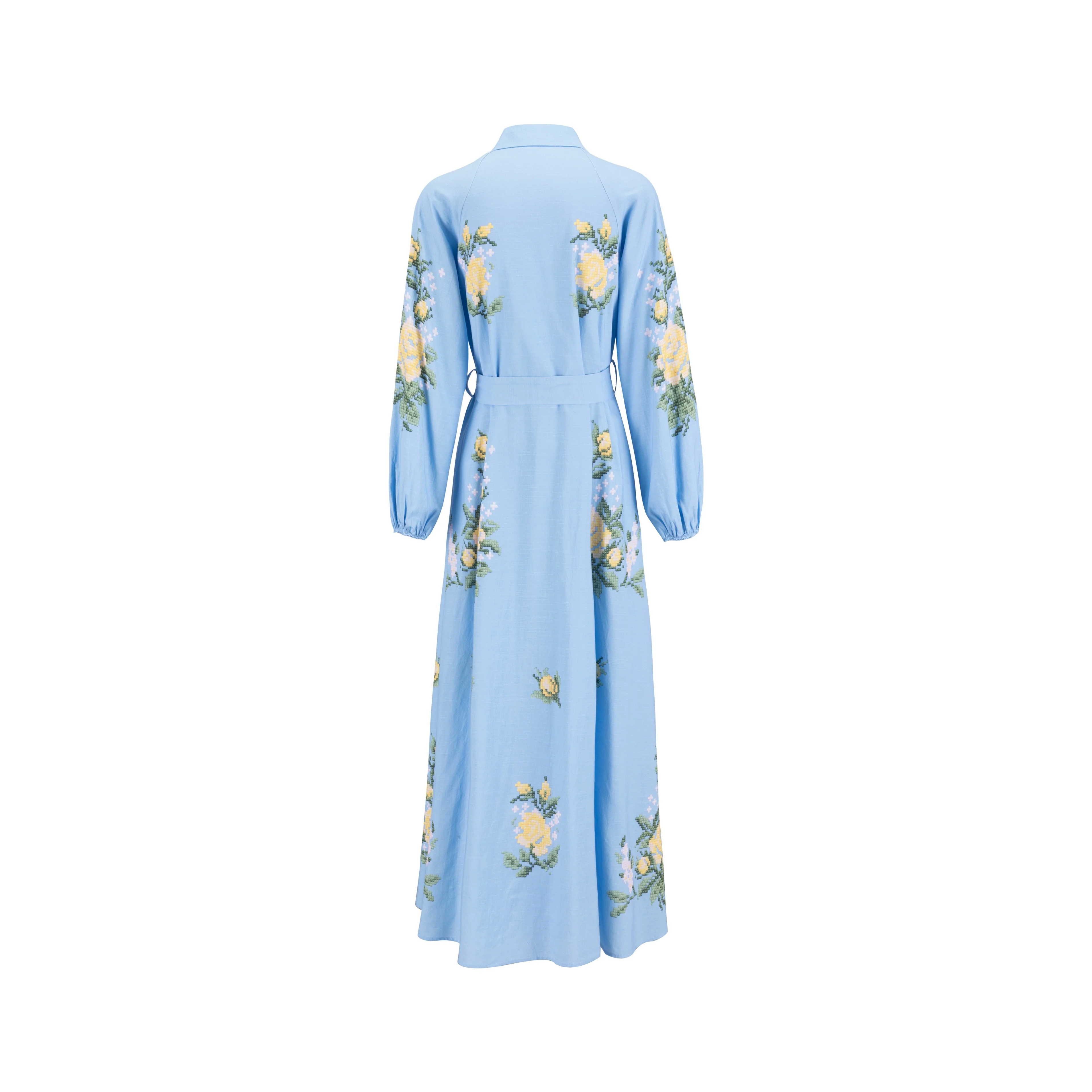 Blue And Yellow Printed Linen Dress - Image 3