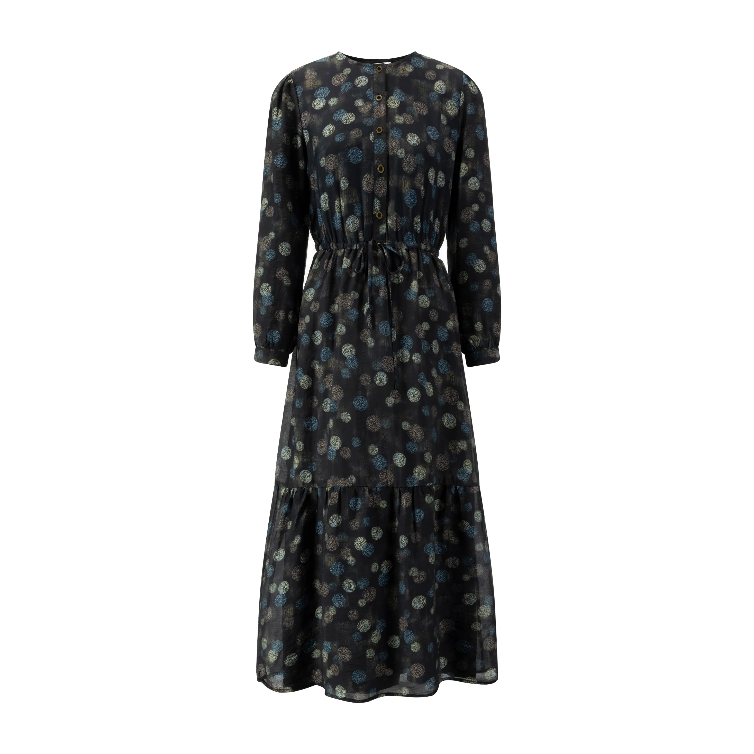 Blue Brown Multicolored Drawstring Tiered Dress - Image 2
