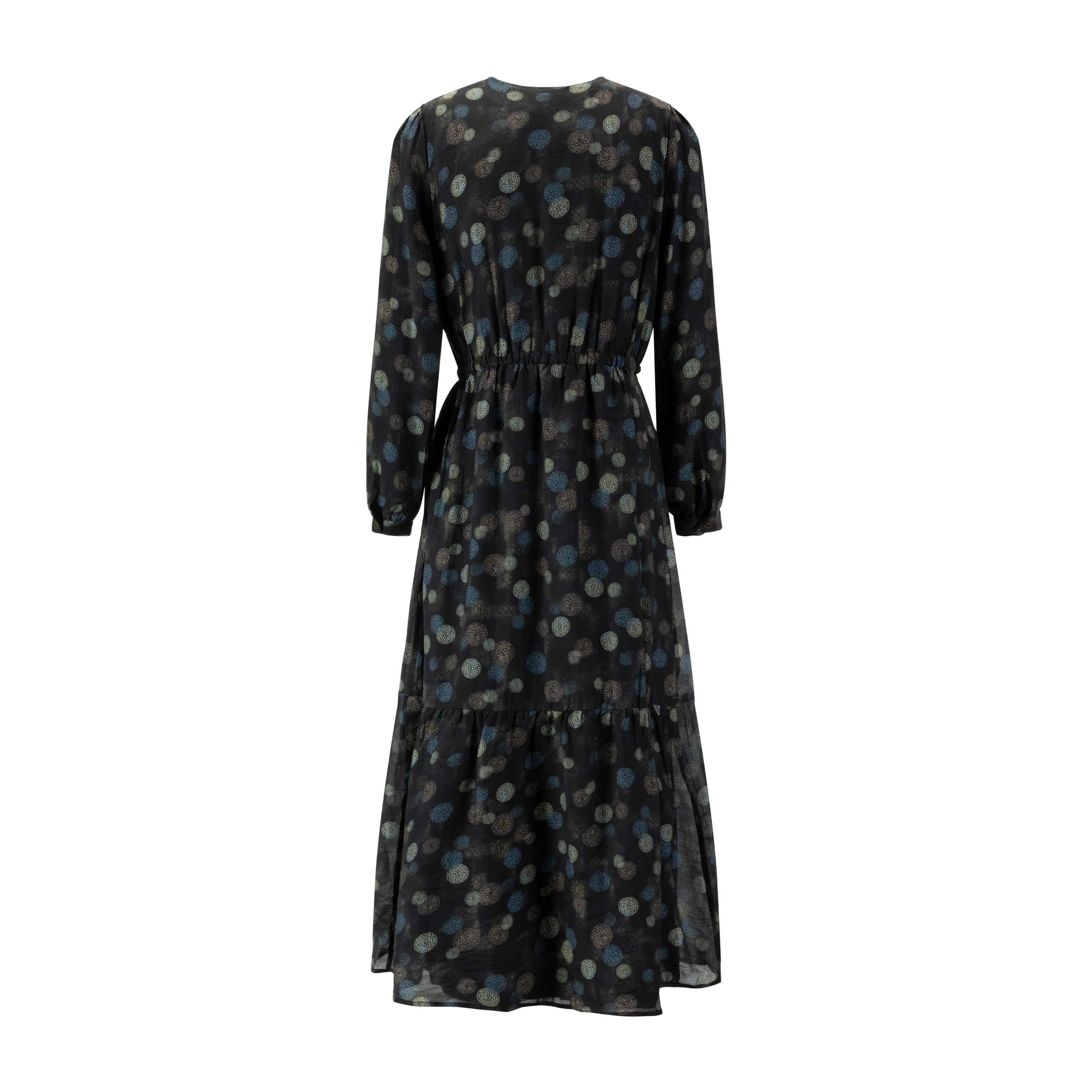 Blue Brown Multicolored Drawstring Tiered Dress - Image 3