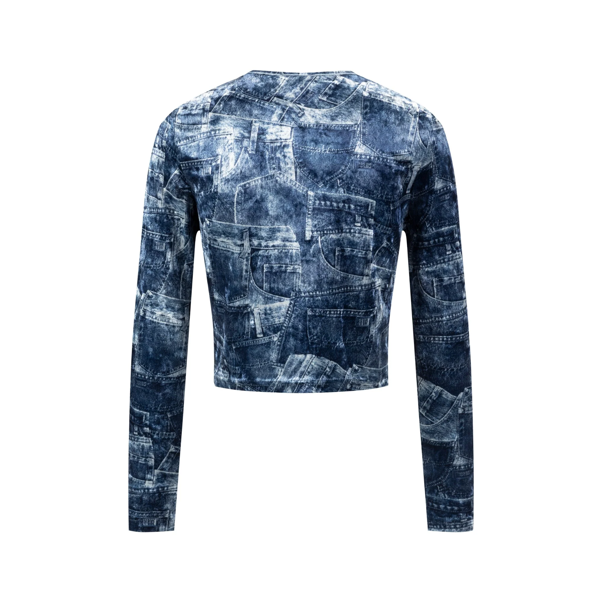 Blue Denim Patched Velvet Cardigan - Image 3