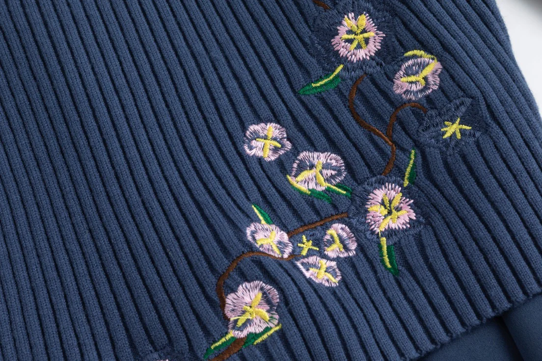 Blue Embroidered Dress With Knit Vest Overlay - Image 6