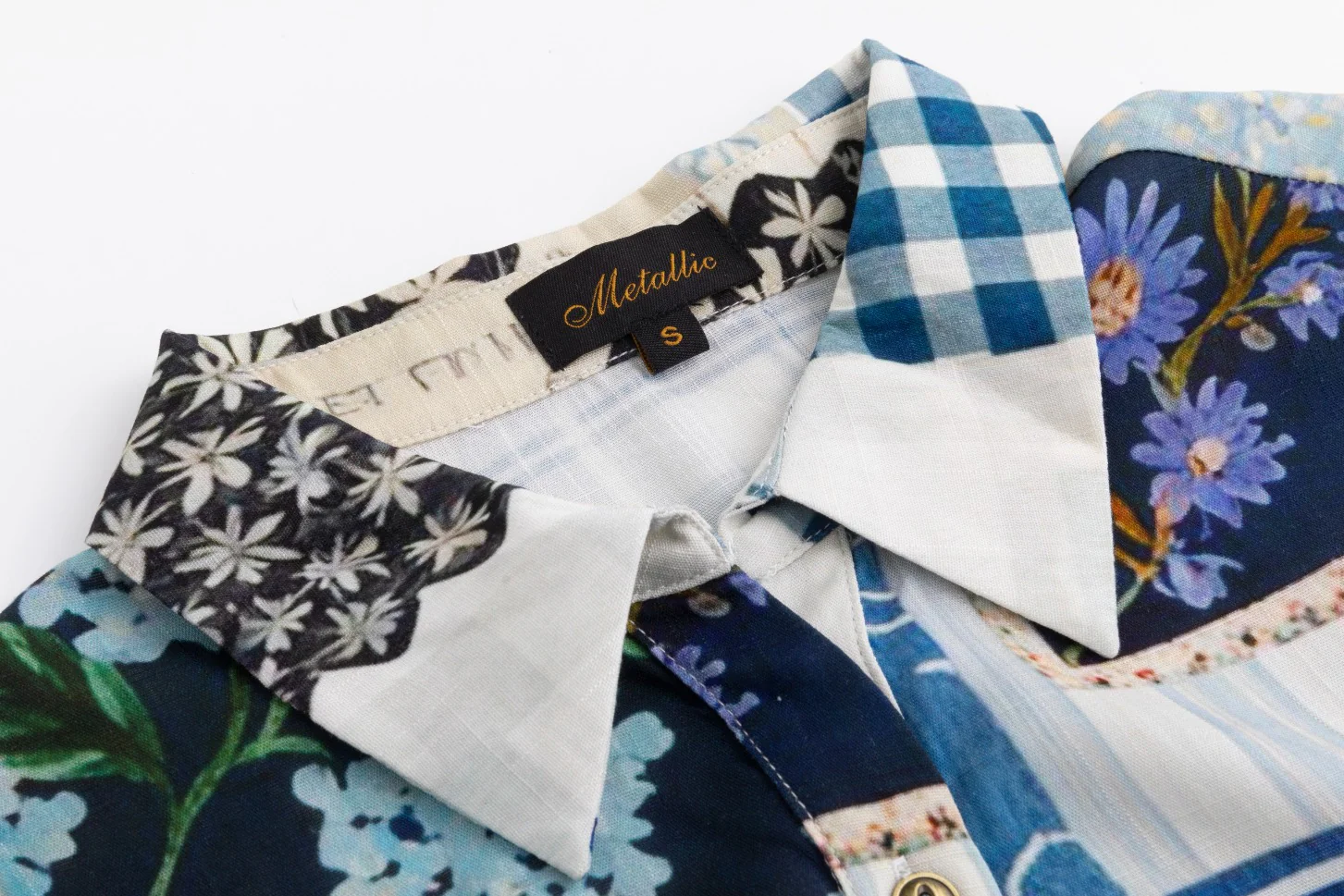 Blue Floral Patchwork Printed Blouse - Image 5