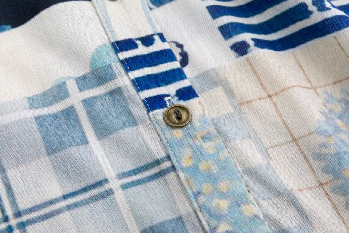 Blue Floral Patchwork Printed Blouse - Image 6