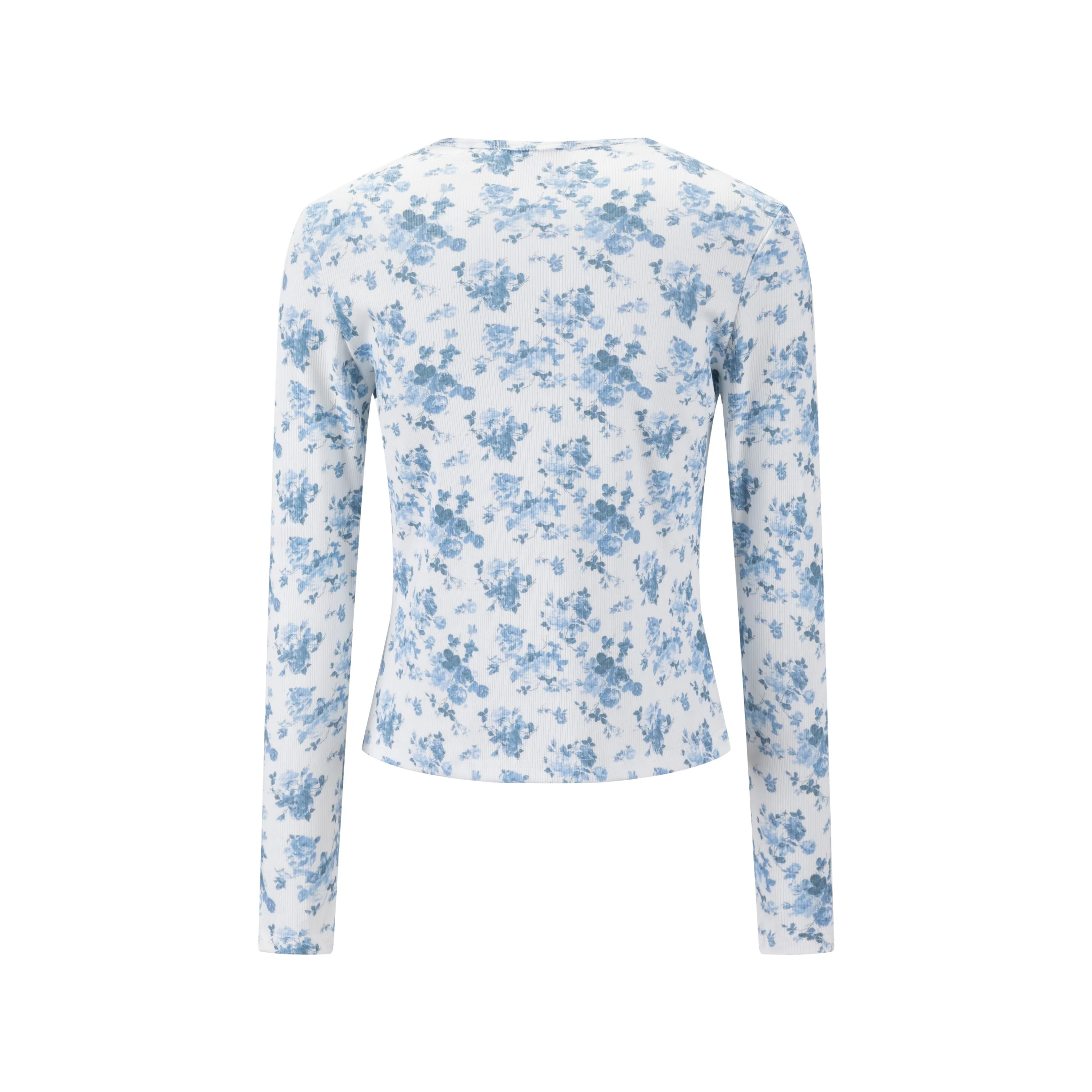 Blue Floral Print Ribbed Top - Image 3