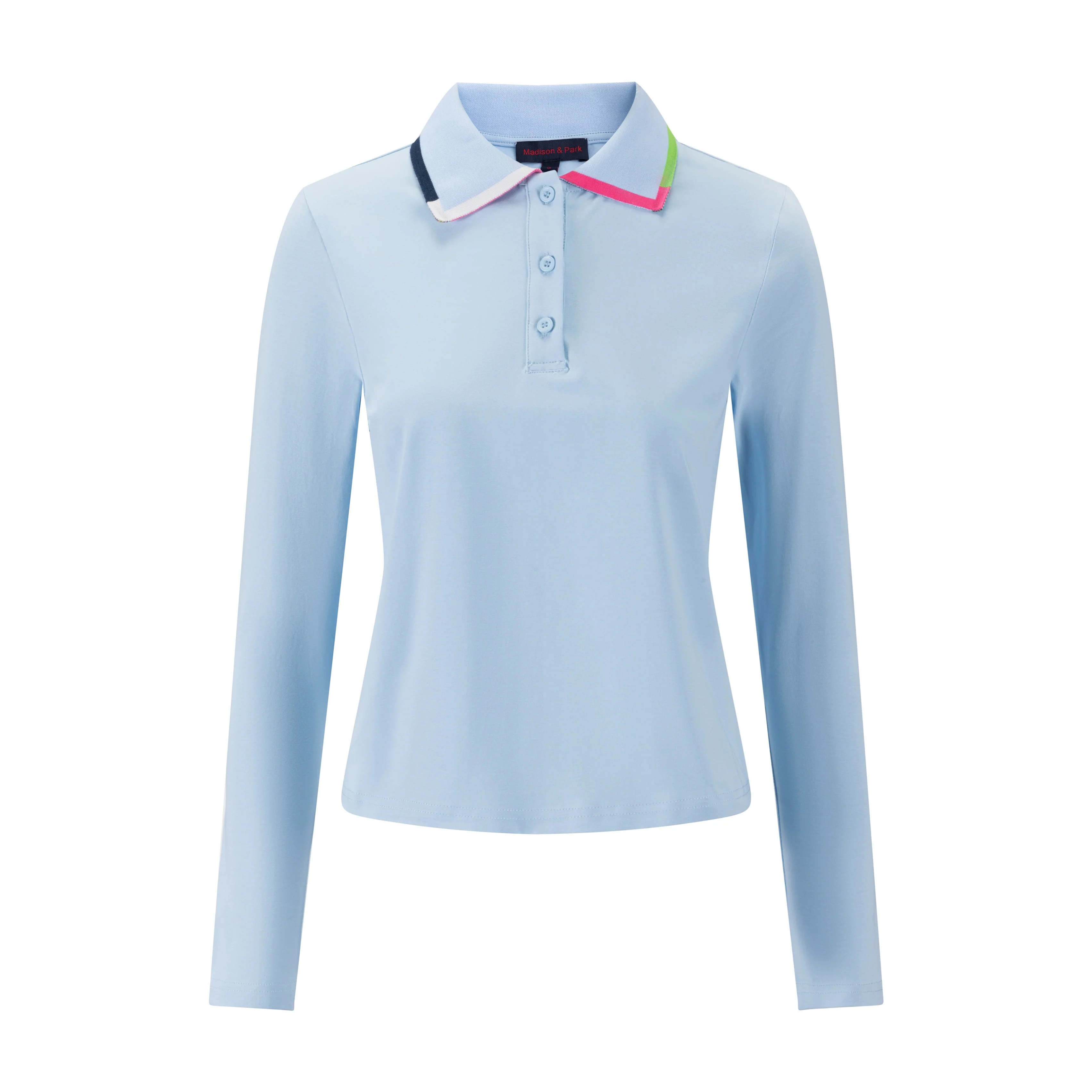 Blue Polo With Multi Color Collar Detail - Image 2