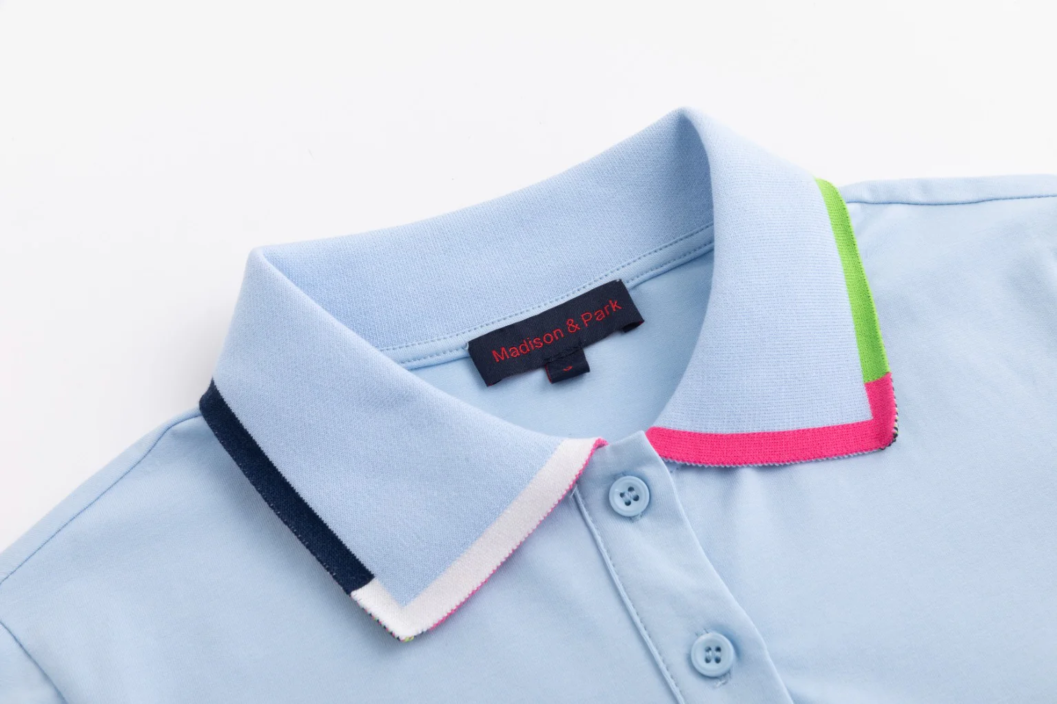 Blue Polo With Multi Color Collar Detail - Image 7