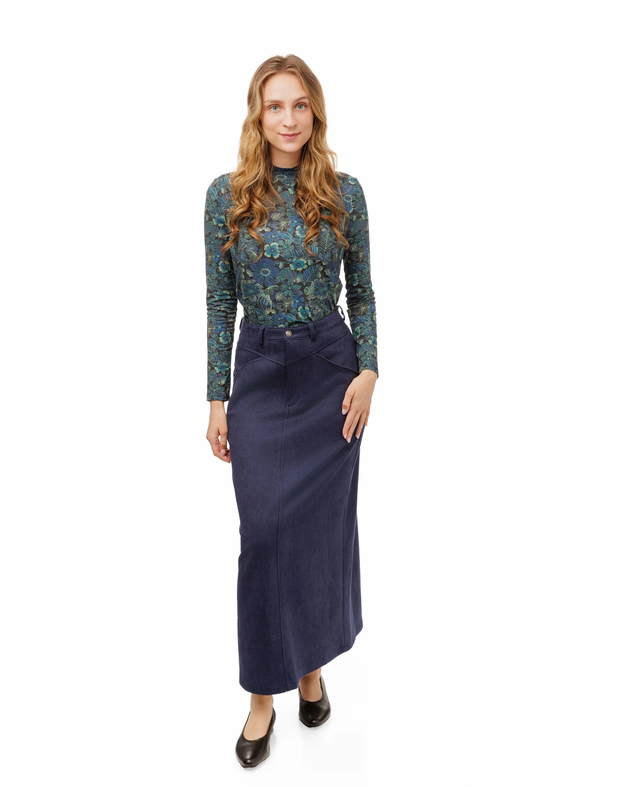 Blue Printed Mock Neck Top - Image 2