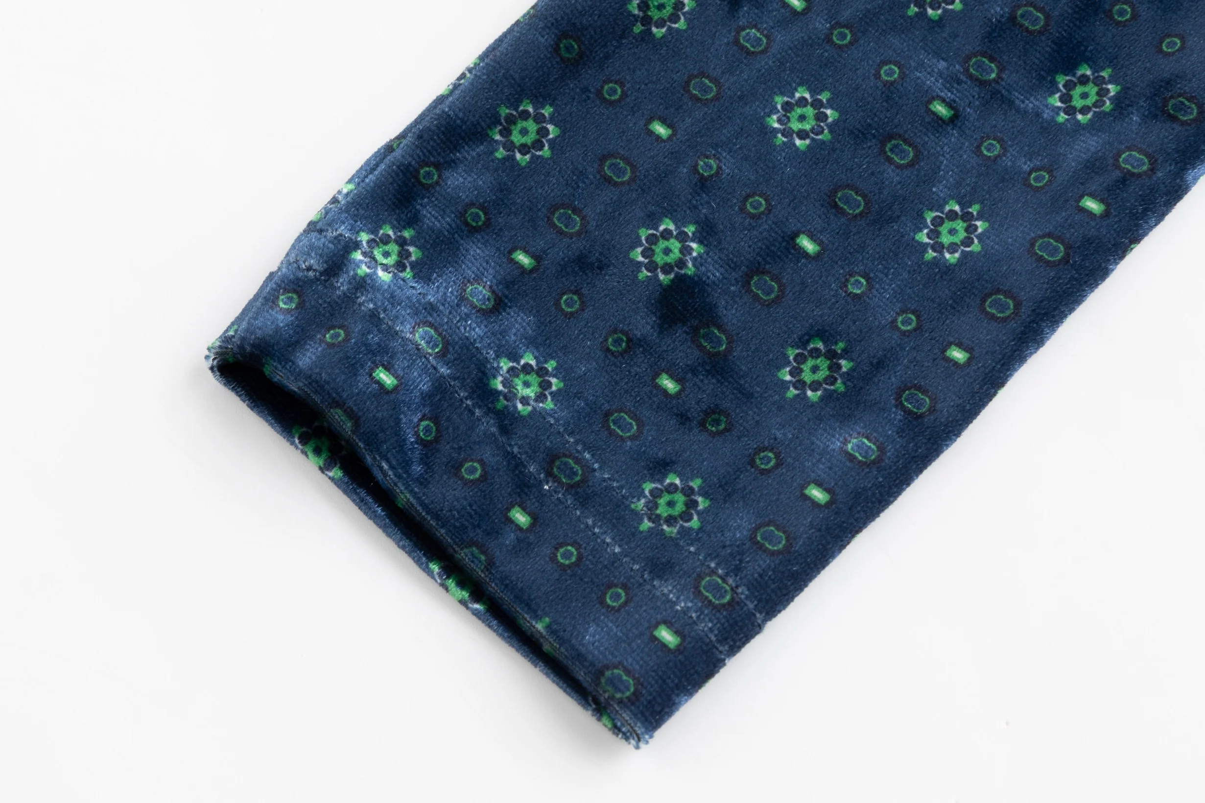Blue Printed Wool Dress With Velvet Mock Neck Overlay - Image 6
