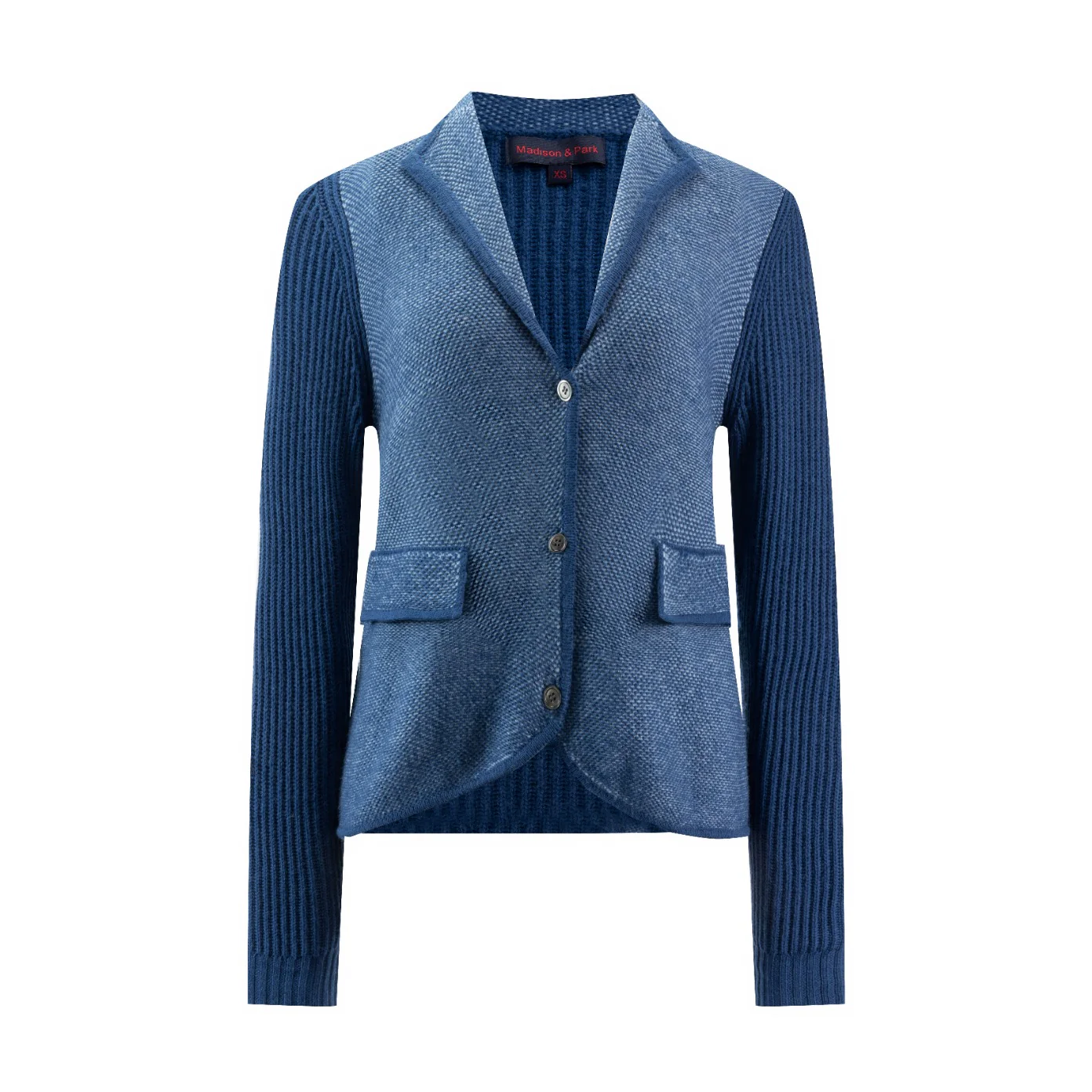 Ribbed Sleeve Knit Blazer - Blue - Image 2
