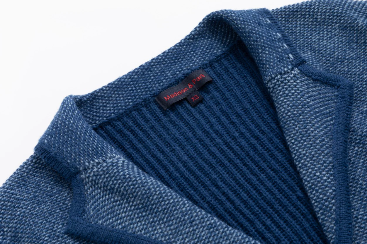 Ribbed Sleeve Knit Blazer - Blue - Image 8