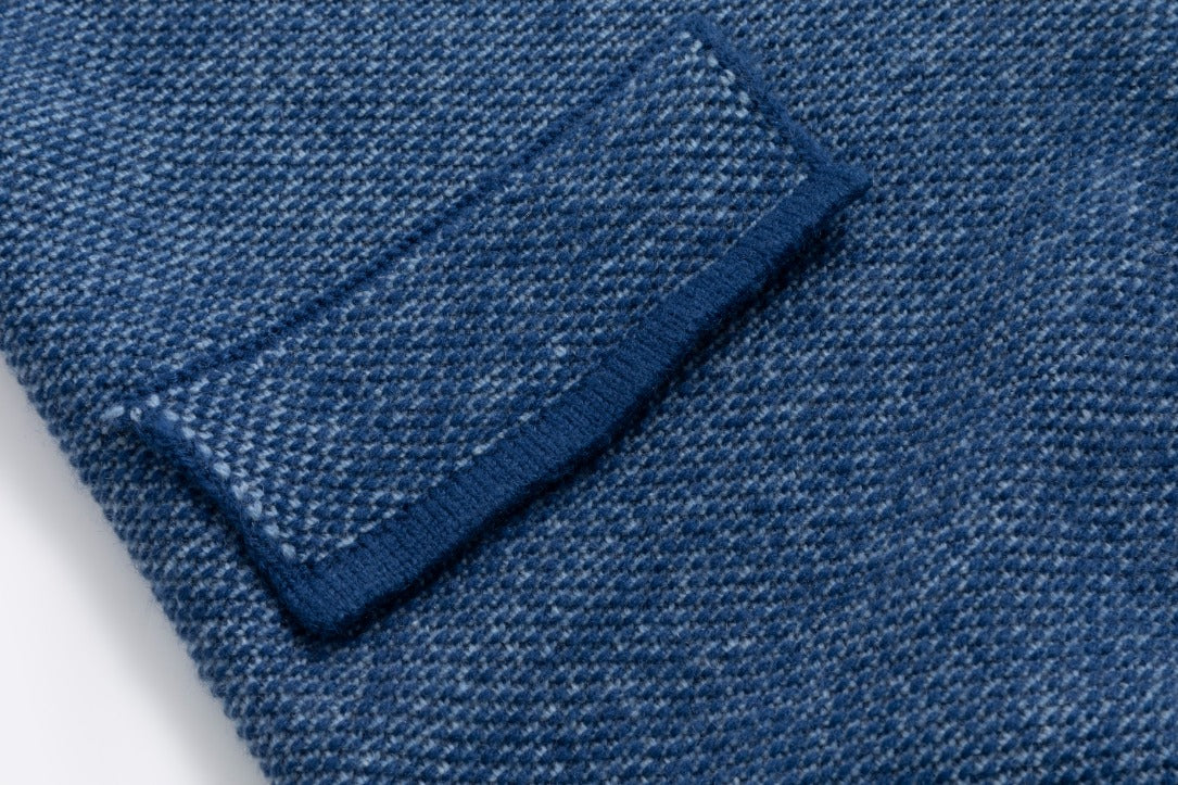 Ribbed Sleeve Knit Blazer - Blue - Image 9