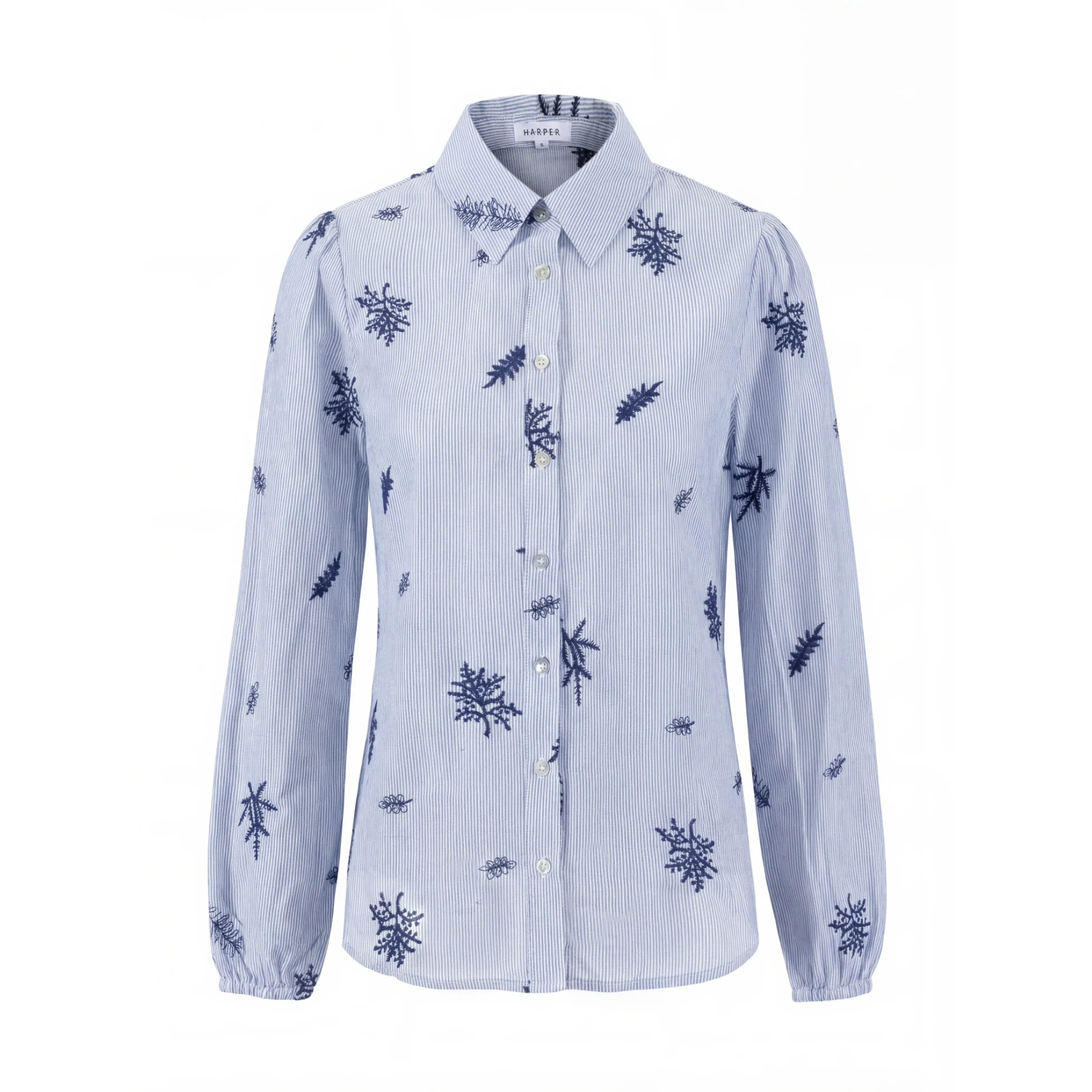 Blue Striped Blouse With Embroidery - Image 2
