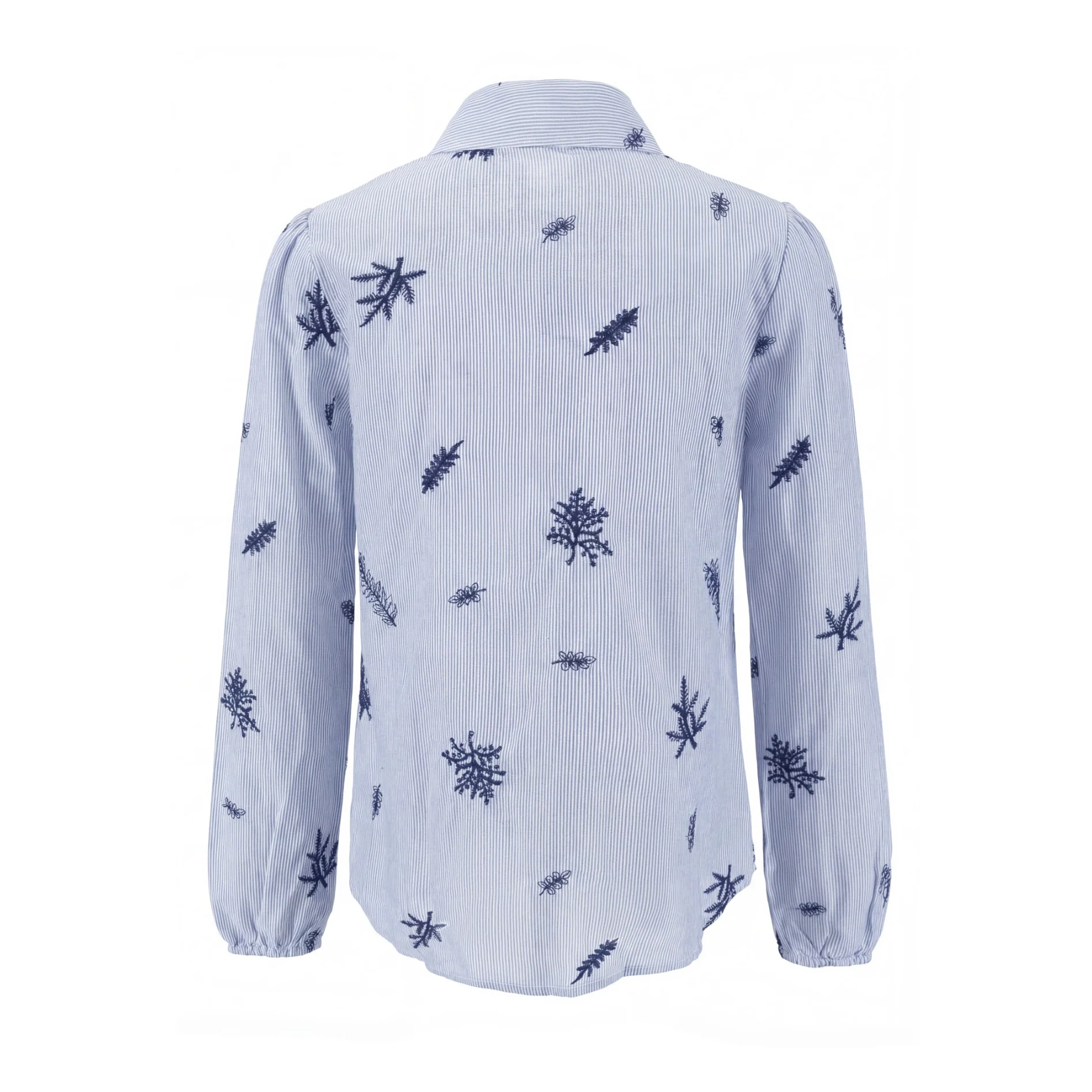 Blue Striped Blouse With Embroidery - Image 3