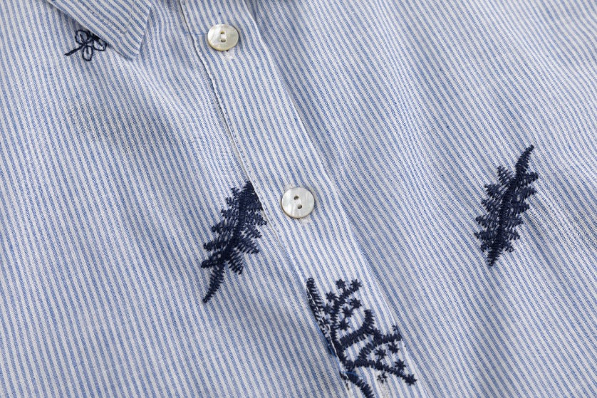 Blue Striped Blouse With Embroidery - Image 6
