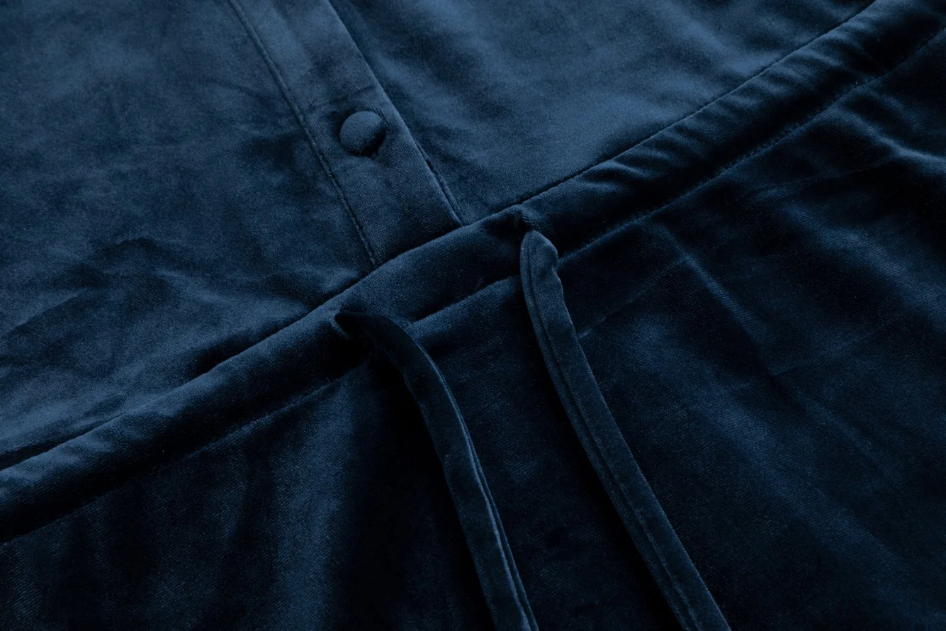 Blue Velvet And Lace Drawstring Dress - Image 5