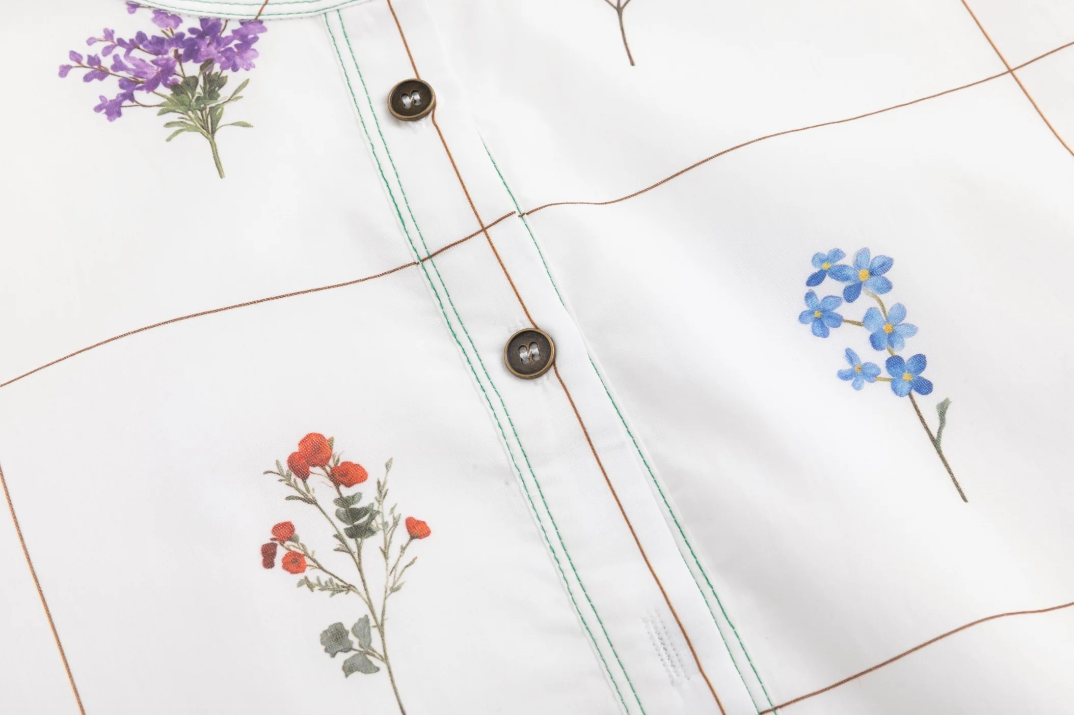 Bouquet Grid Print White Dress With Contrast Hem - Image 6