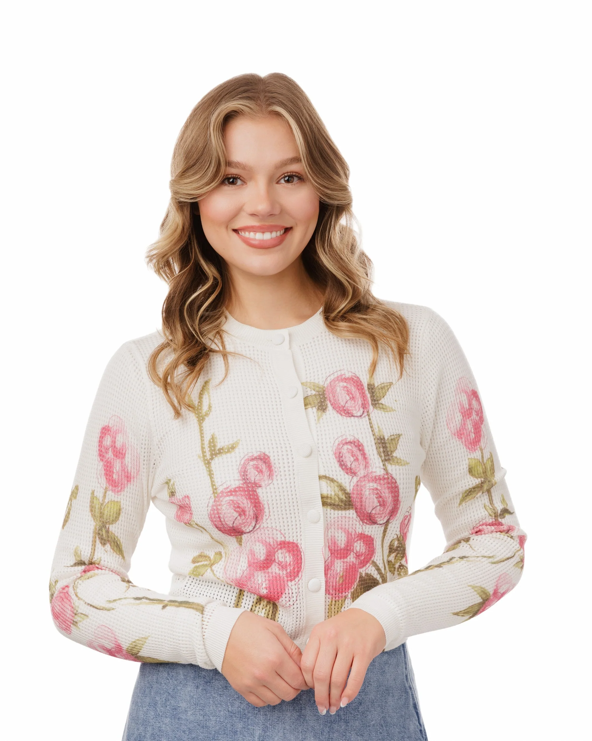 Box Hole Knit Painted Floral Sweater