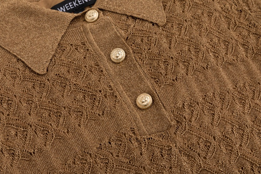 Brown Knit Dress With Collar - Image 5