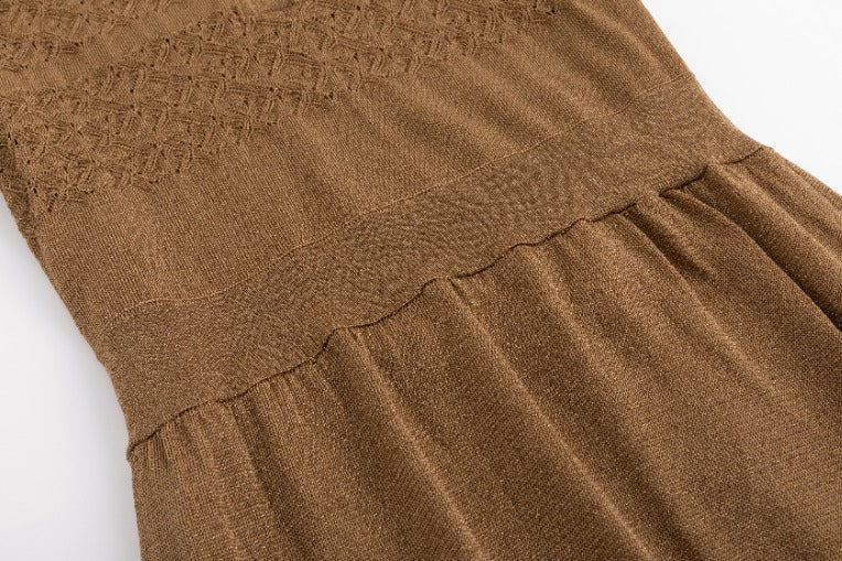 Brown Knit Dress With Collar - Image 6
