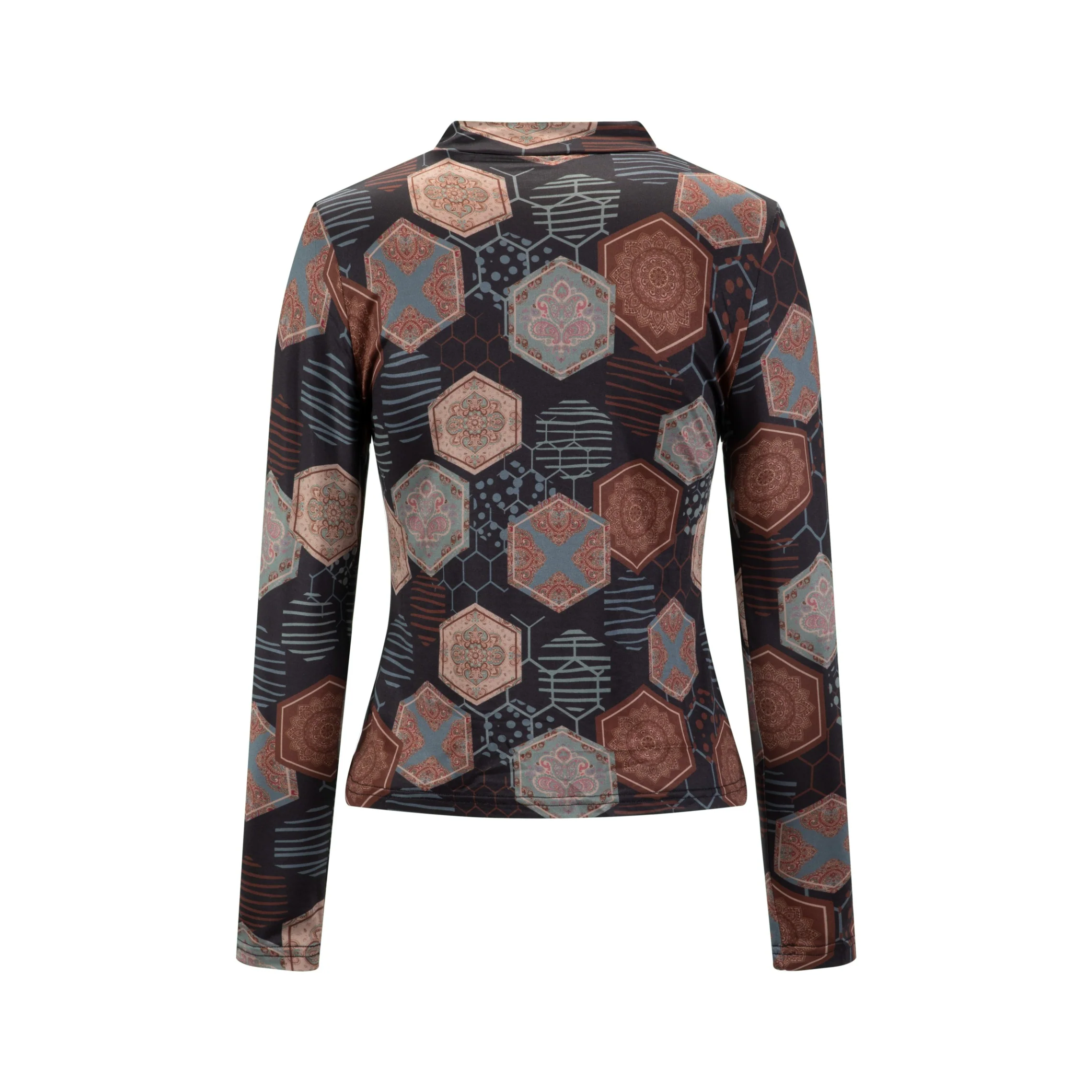 Brown Printed Mock Neck Top - Image 3