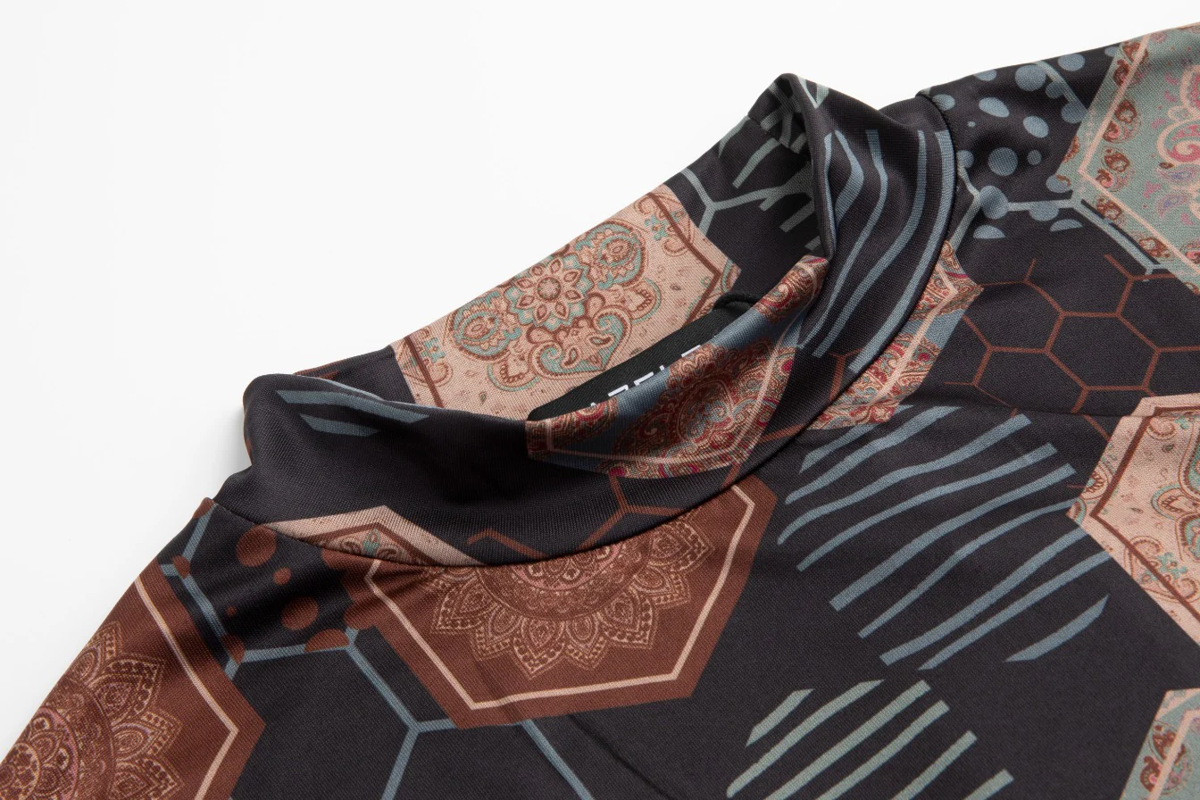 Brown Printed Mock Neck Top - Image 4