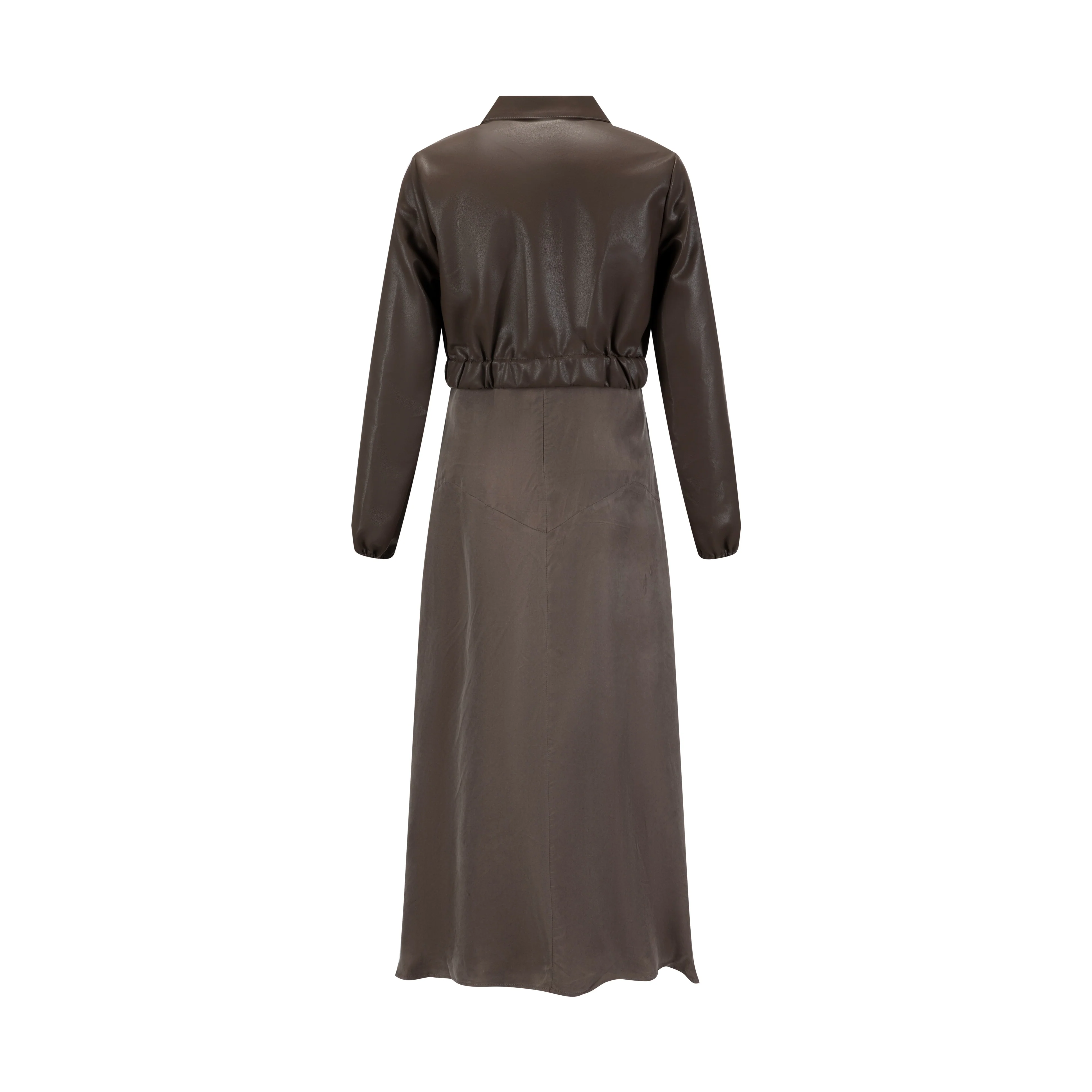 Brown Slip Dress With Leather Button Down Jacket - Image 3