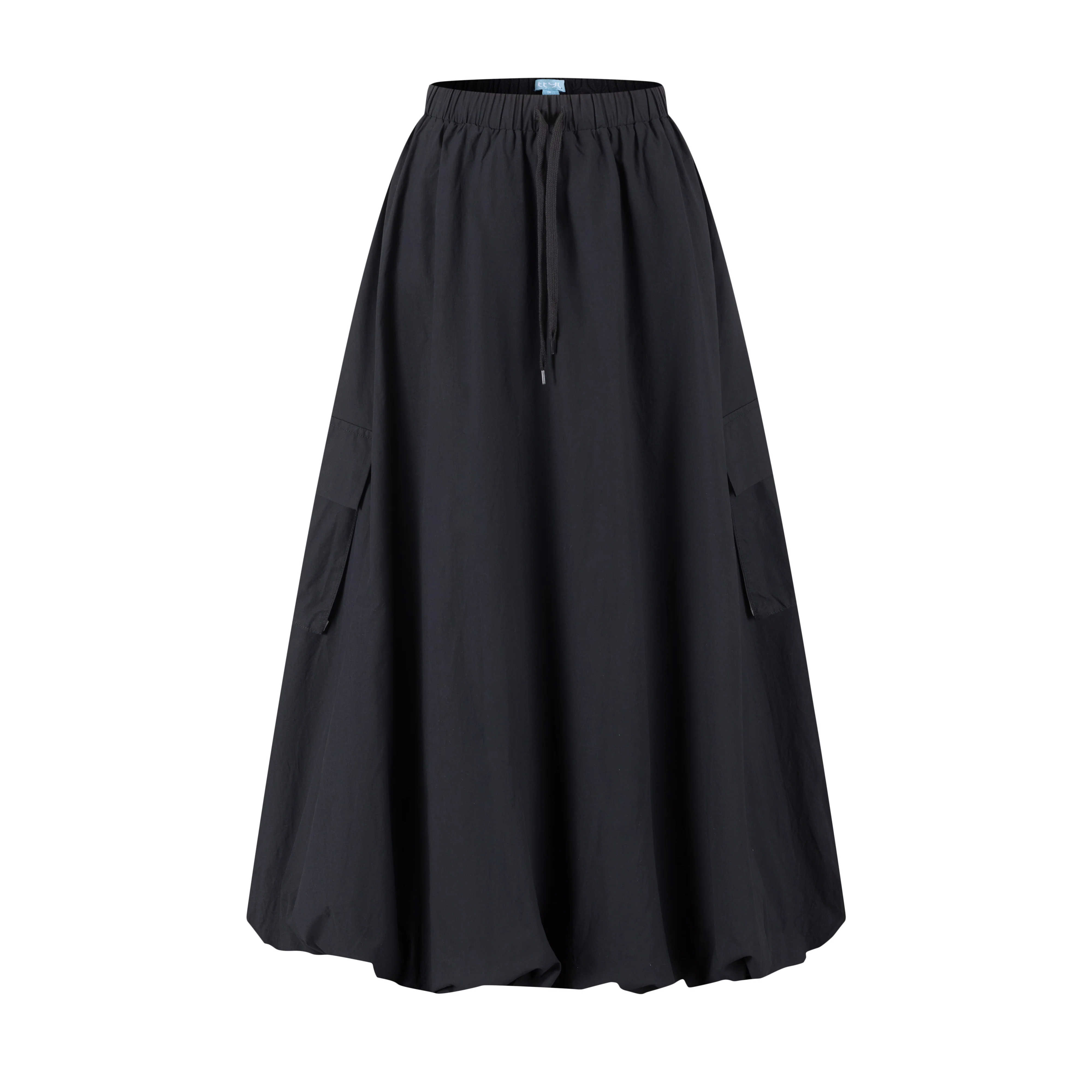 Bubble Skirt With Black Drawstring And Cargo Pocket- Black - Image 2
