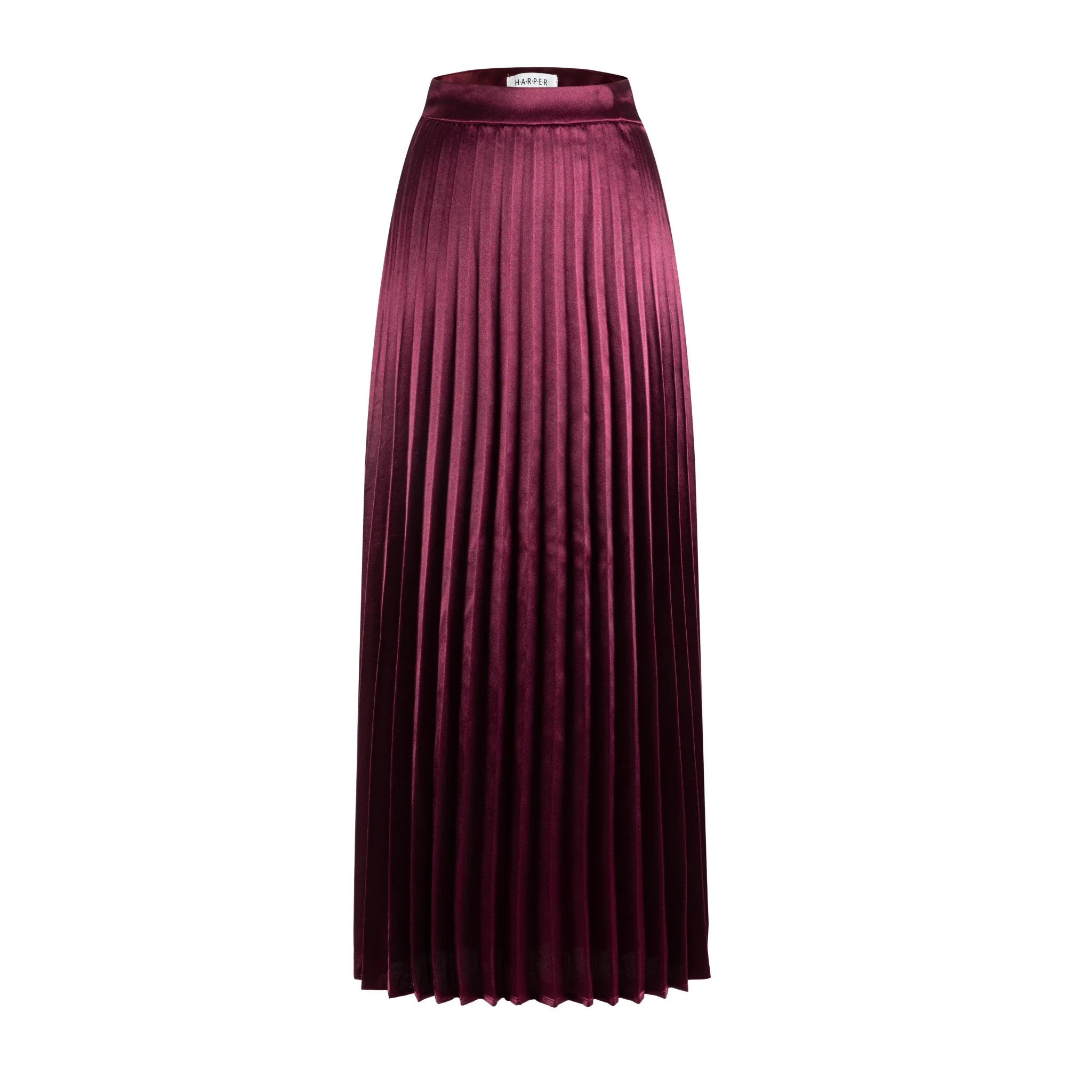 Burgundy Pleated Satin Skirt - Image 2