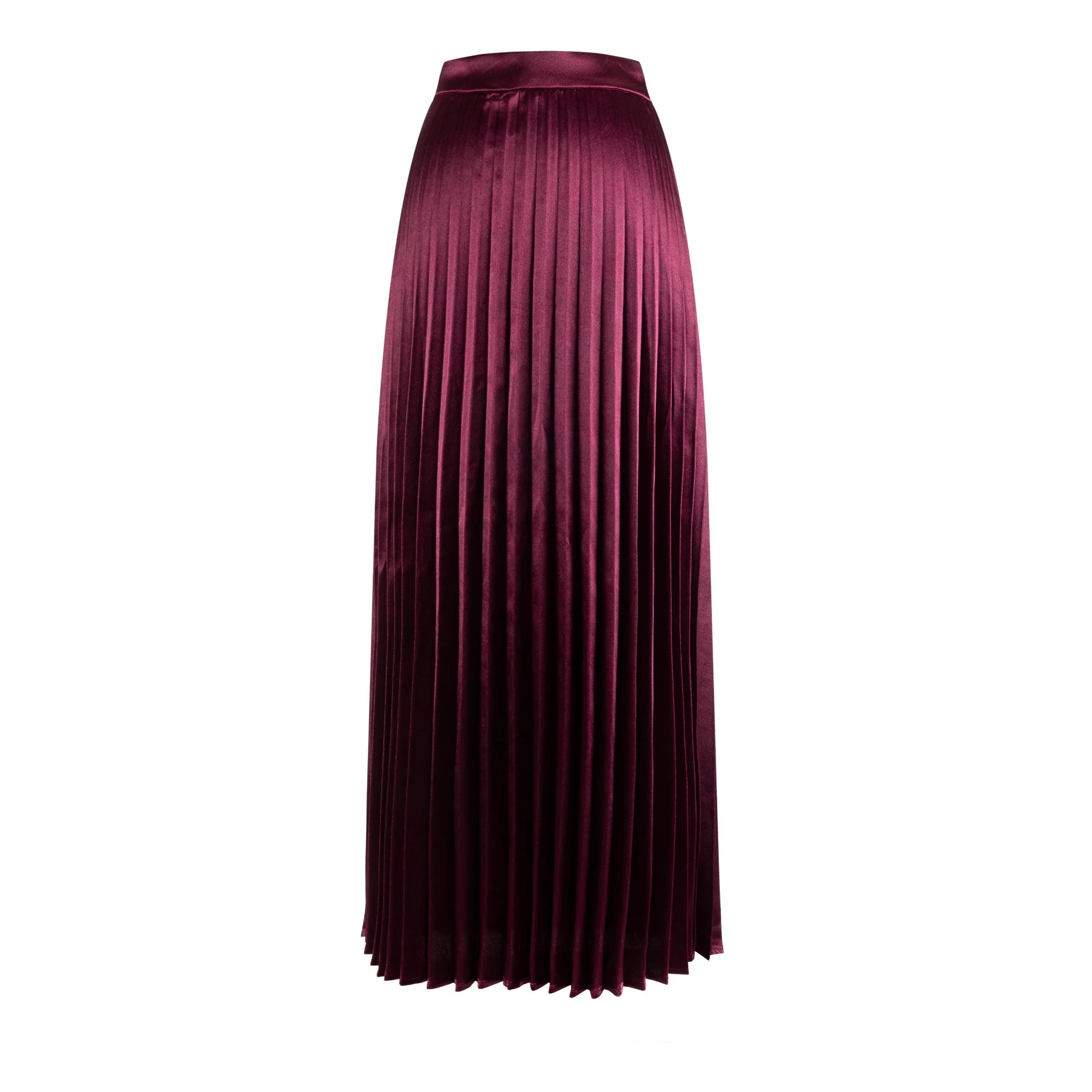 Burgundy Pleated Satin Skirt - Image 3