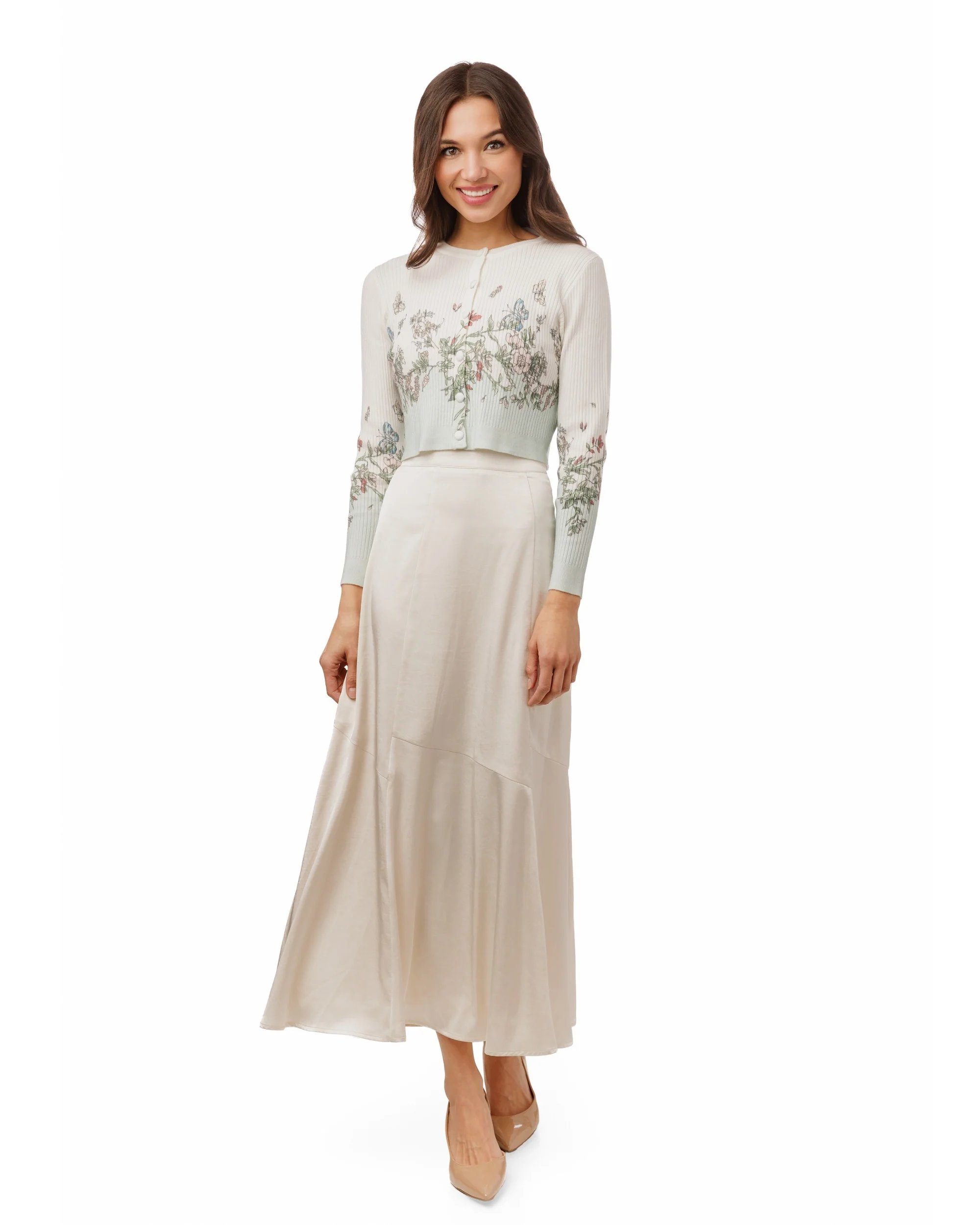 Butterfly Print Ribbed Knit Cardigan - Image 2