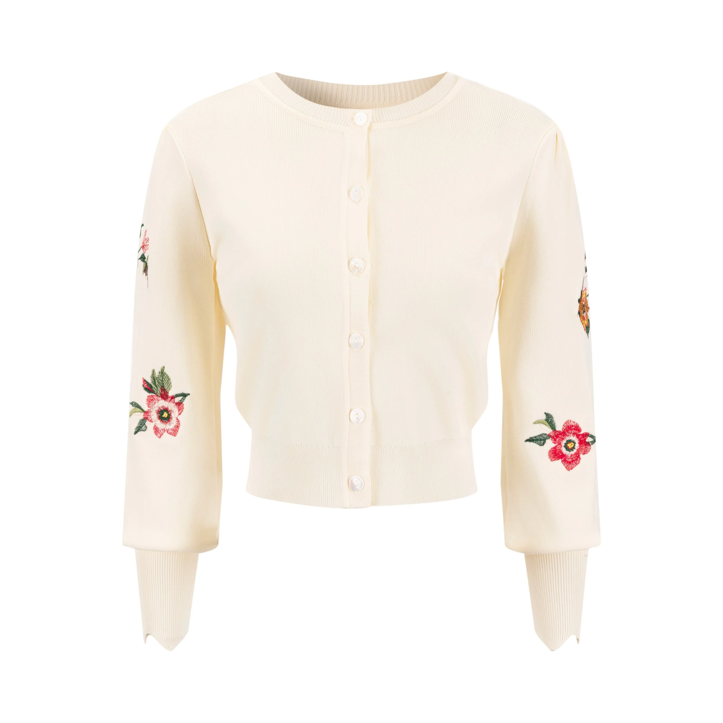 Button-Front Knit Cardigan With Scalloped Detail - Ivory - Image 2