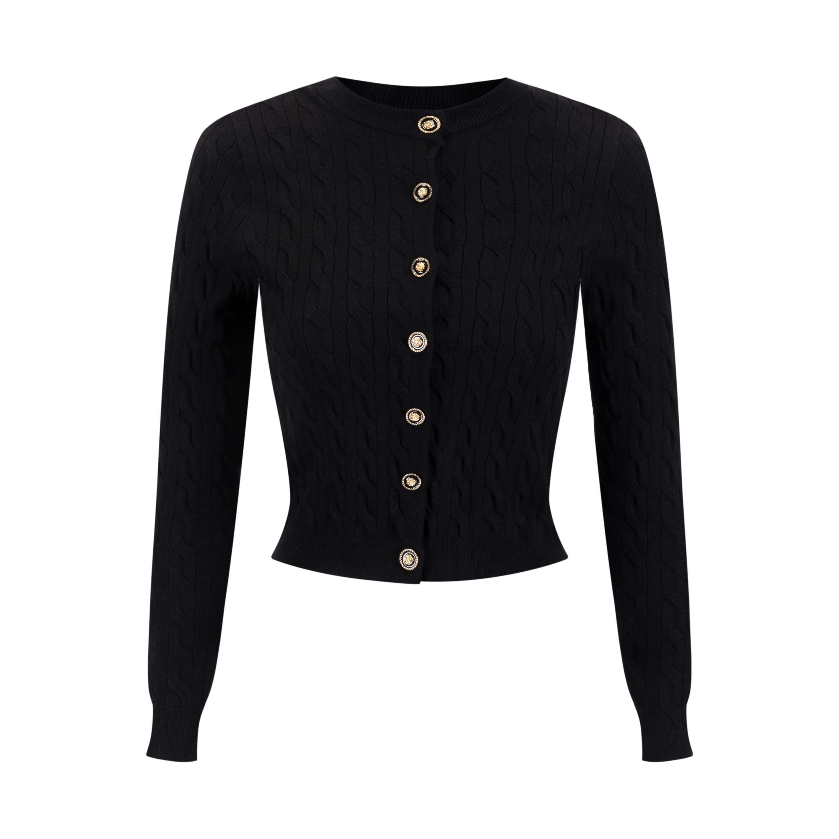 Cable Knit Cardigan With Detailed Buttons - Black - Image 2