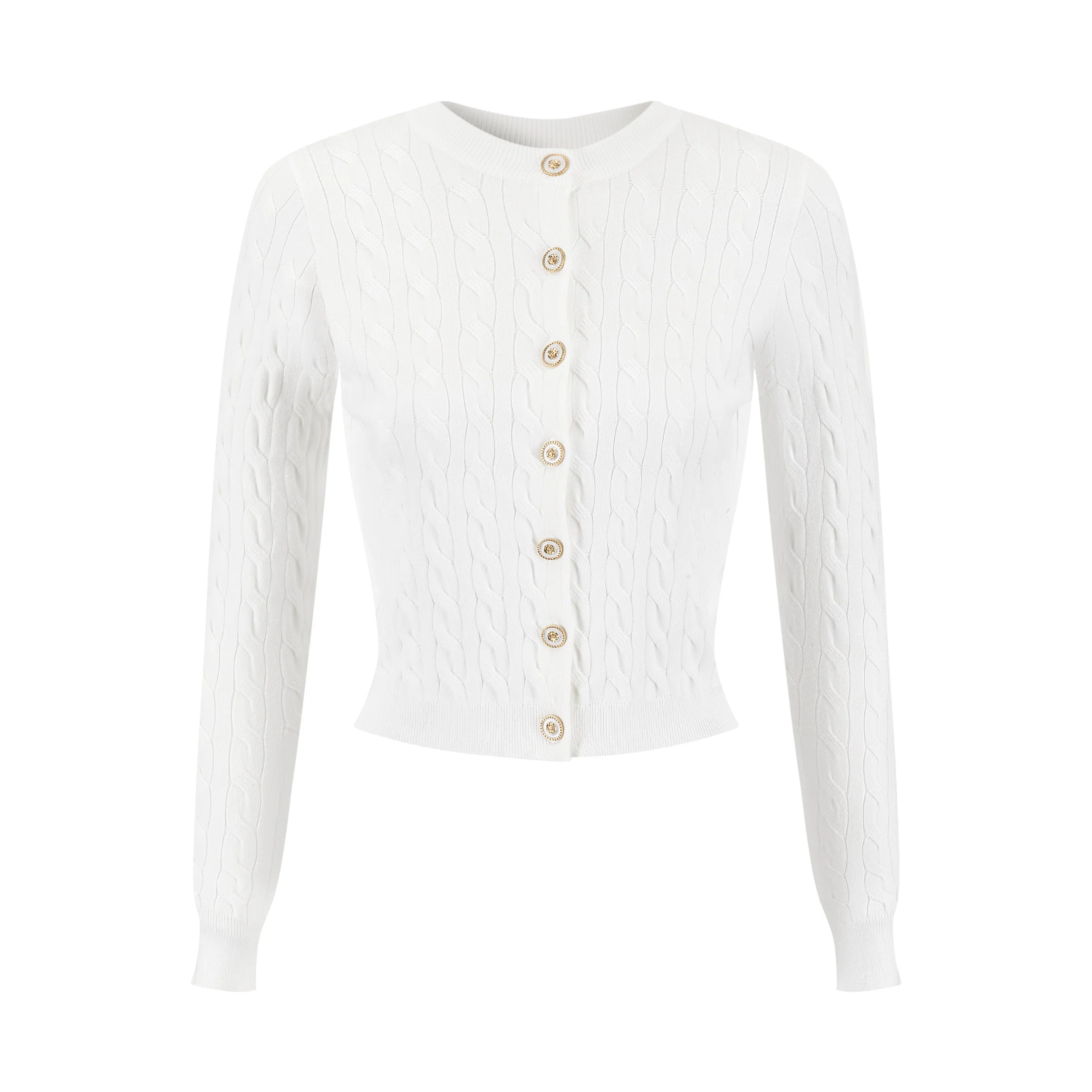 Cable Knit Cardigan With Detailed Buttons - Ivory