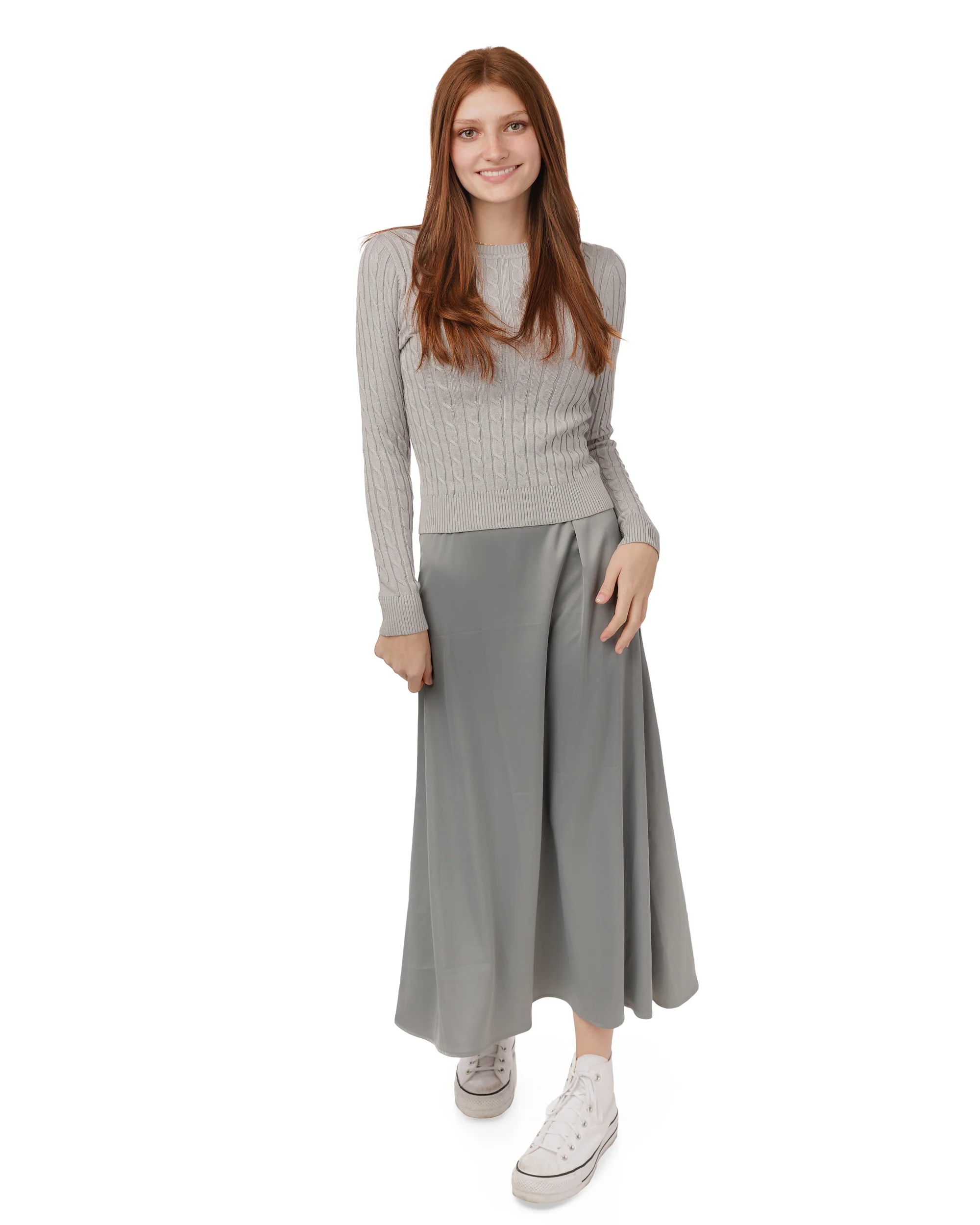 Cable Knit Sweater - Light Gray - Image 3