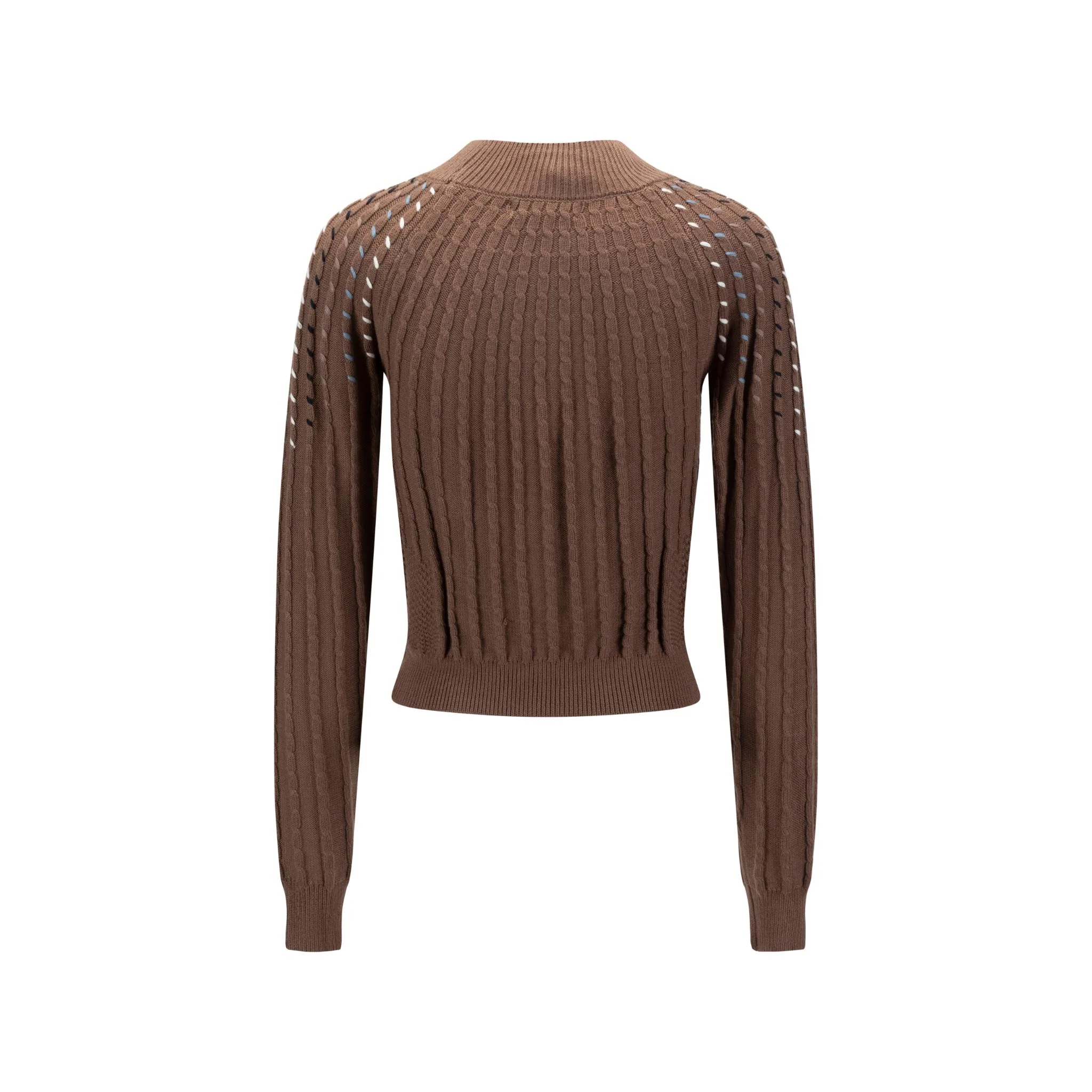 Cable Knit Top With Multi Colored Stitching - Tan - Image 3